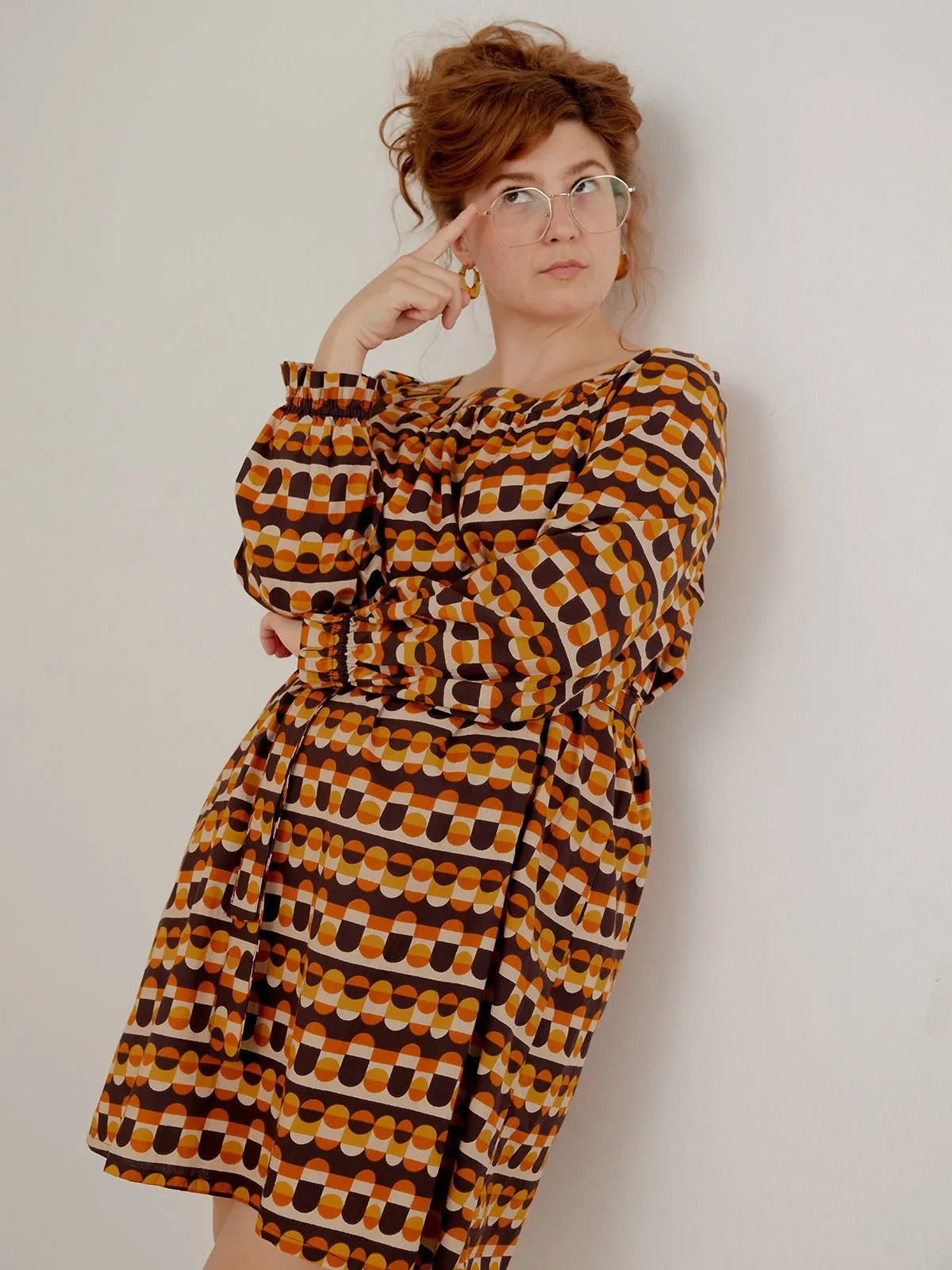 Alexis Long Sleeve Mini Dress - Circle Stripe Desert SmoothEdging Semi Formal