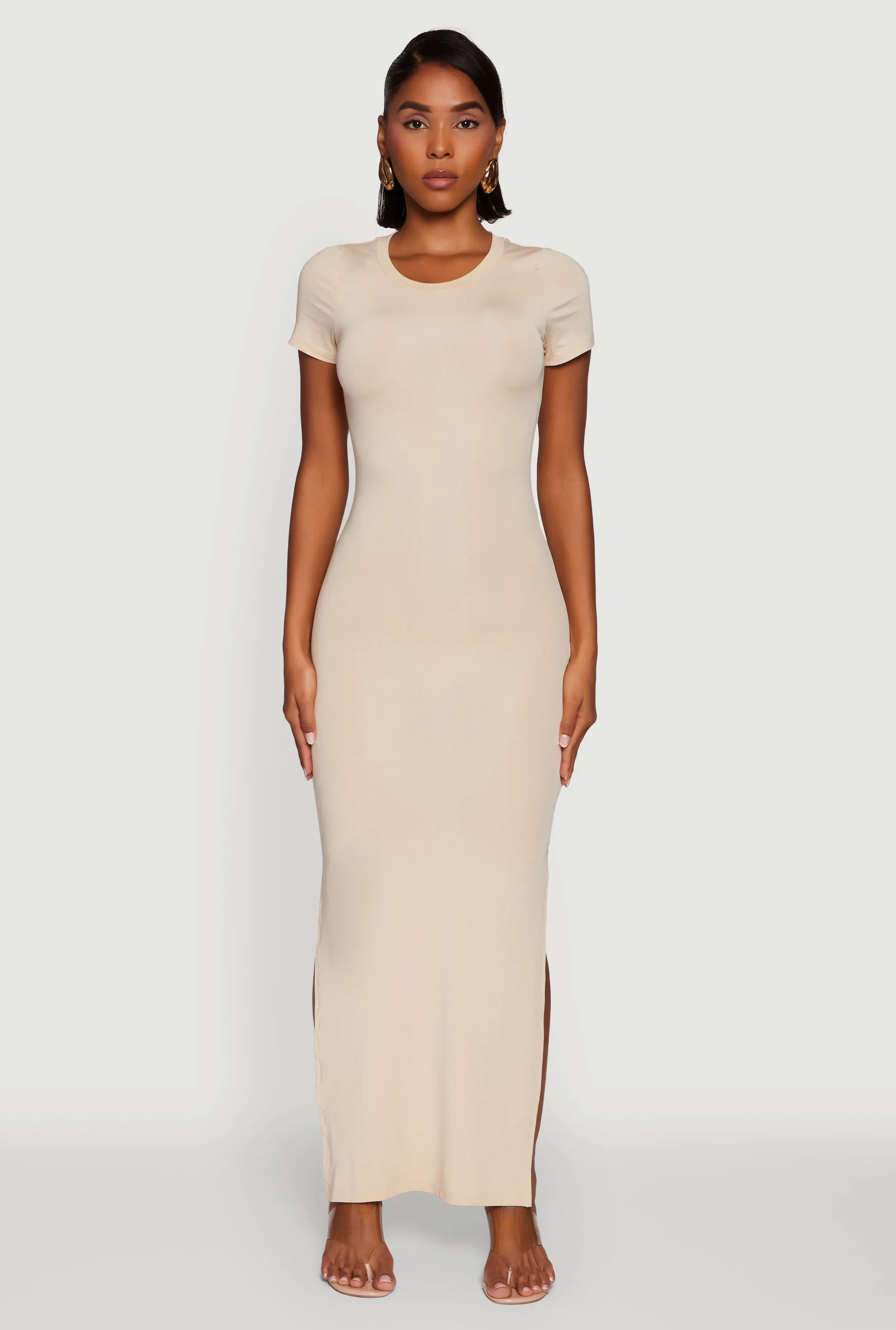 Elegant high-waist gown Daisy Crew Neck Side Slit T Shirt Dress
