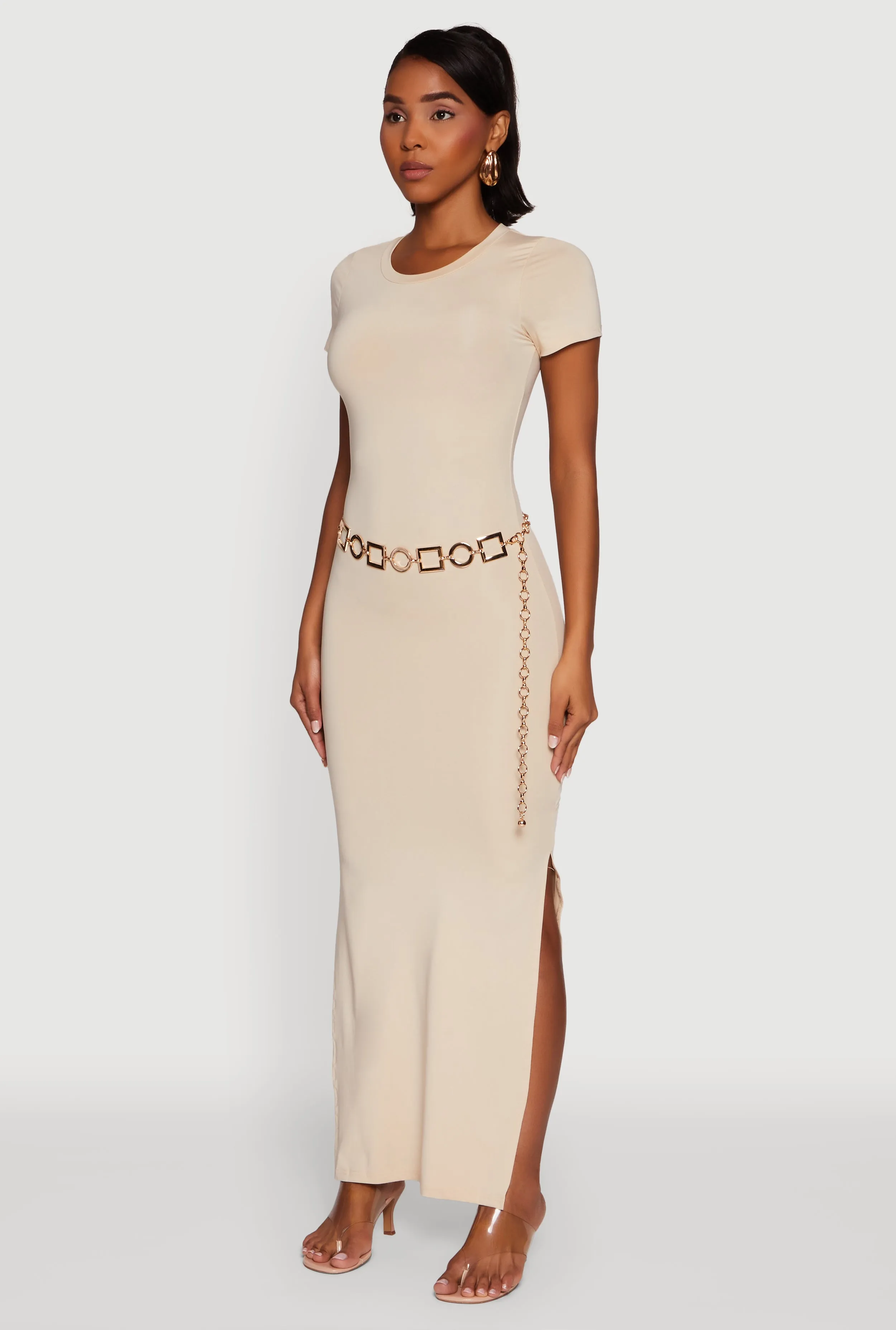 All Season Daisy Crew Neck Side Slit T Shirt Dress