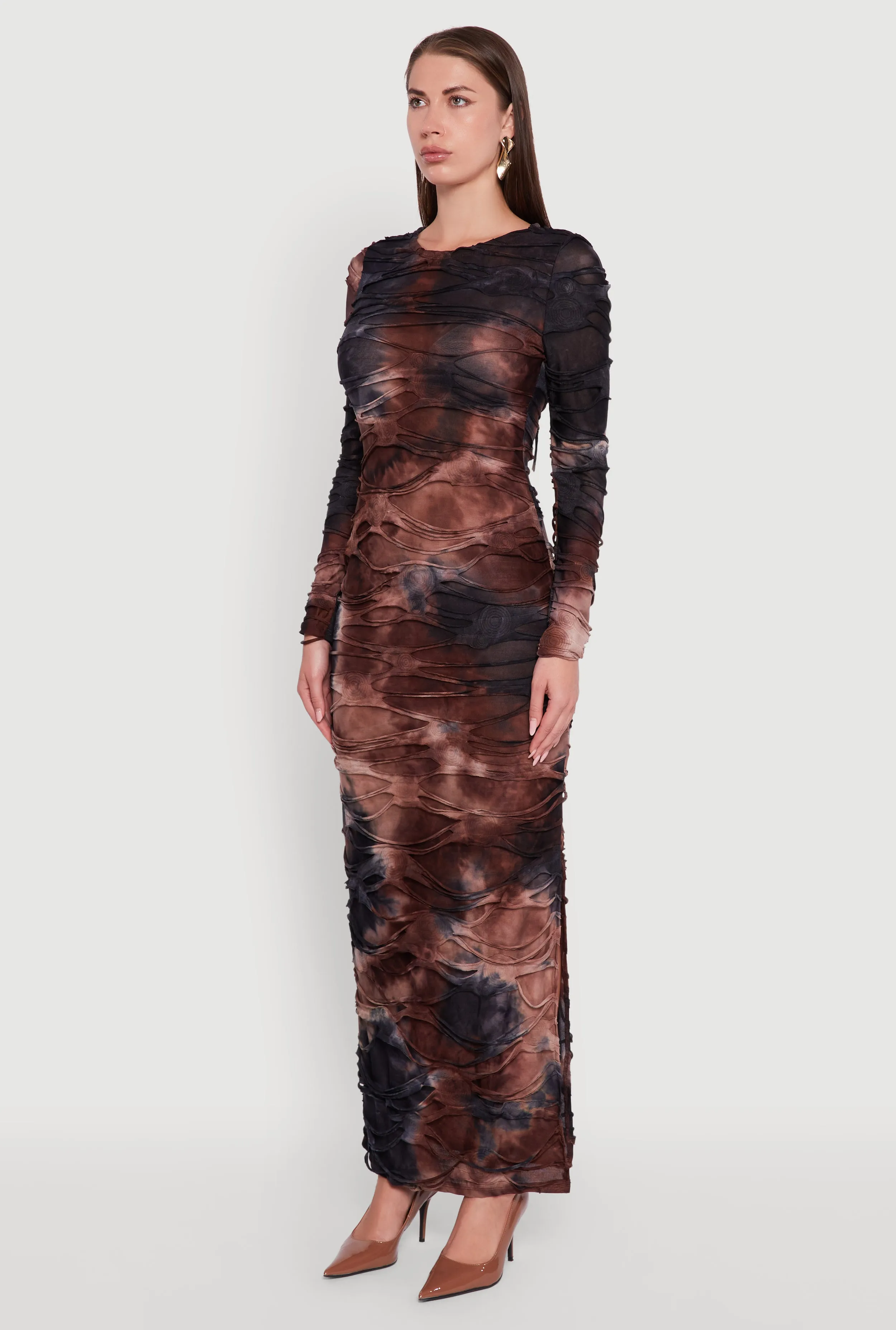 Tie Dye Slashed Side Slit Maxi Dress Pearl Glow
