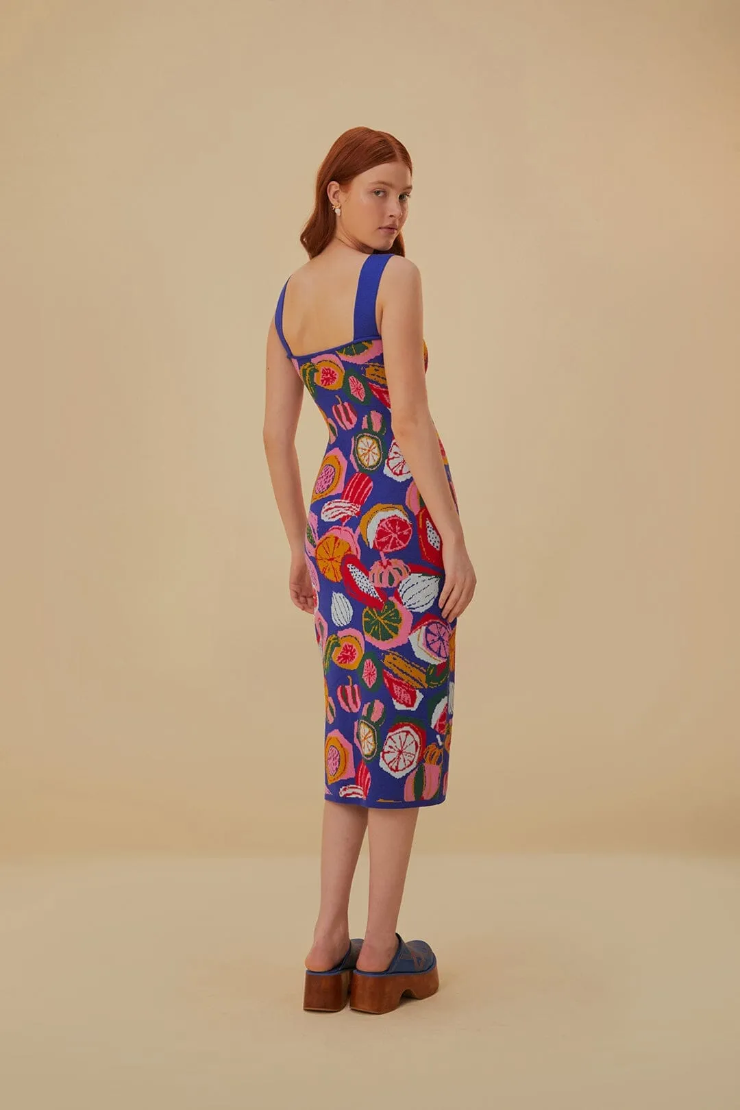 Colorful Salad Knit Midi Dress Work Wear