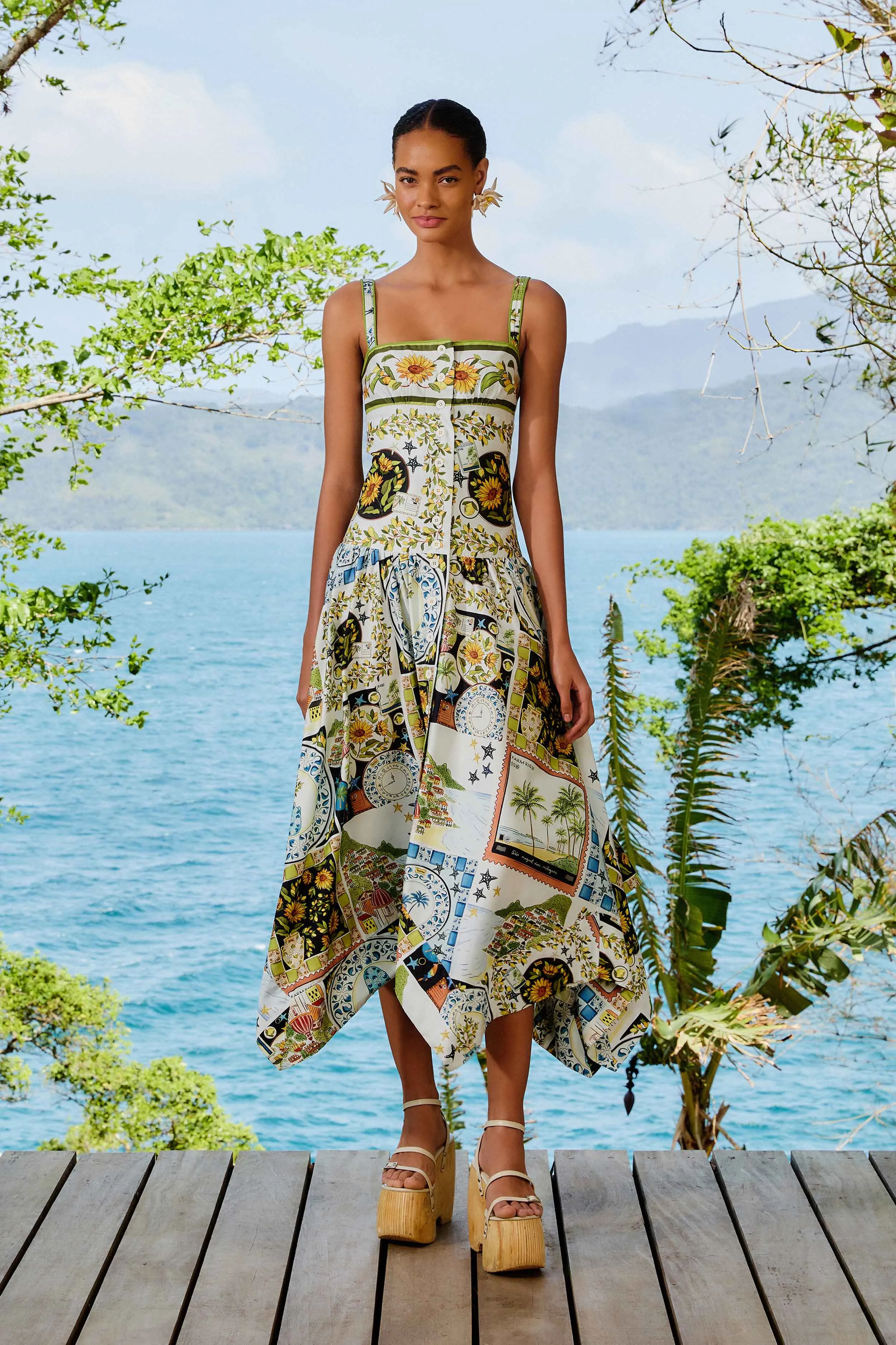 Multicolor Latin Trip Scarves Organic Cotton Midi Dress All Season Wear