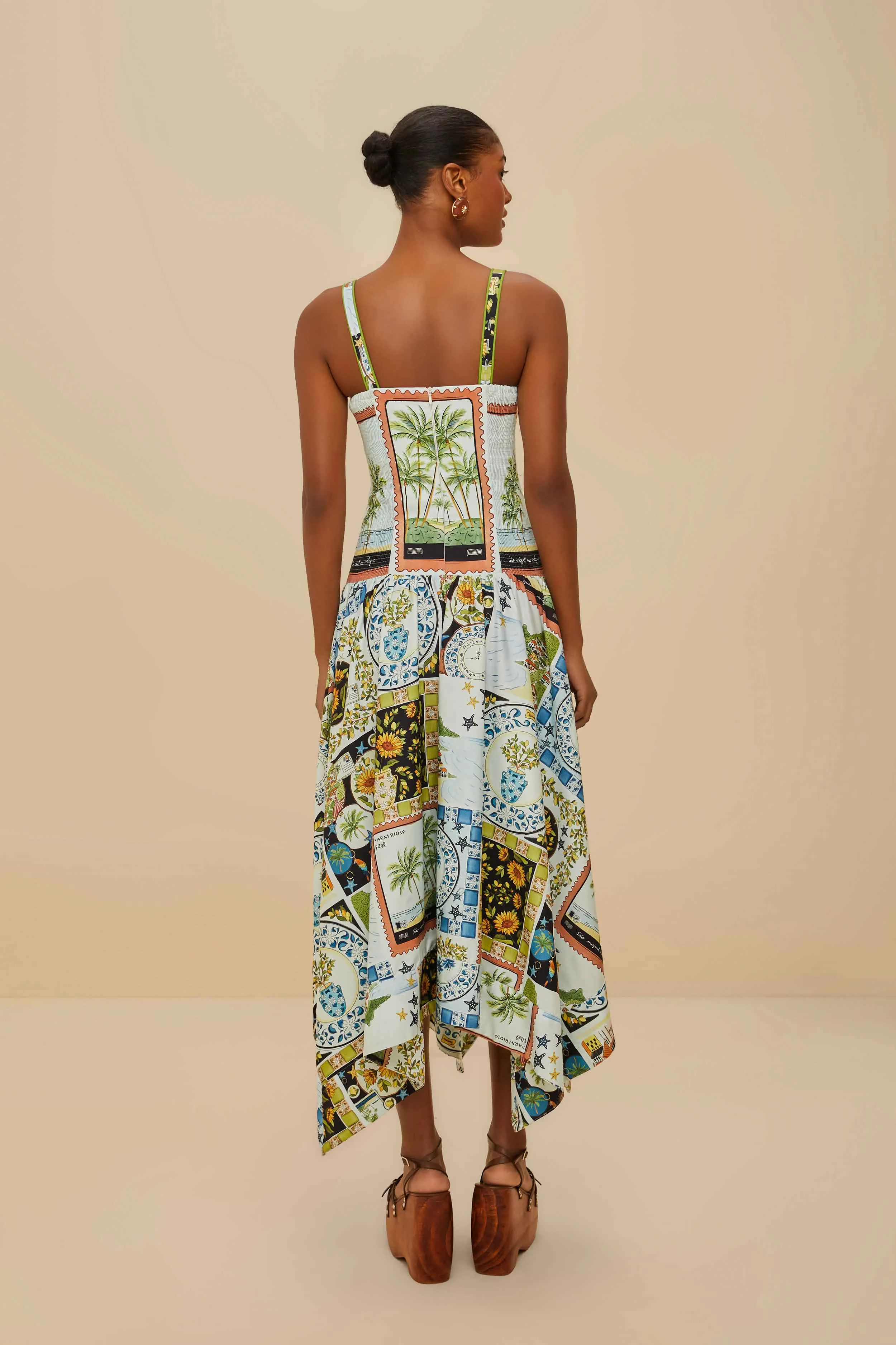 Ball Night London Girl Multicolor Latin Trip Scarves Organic Cotton Midi Dress