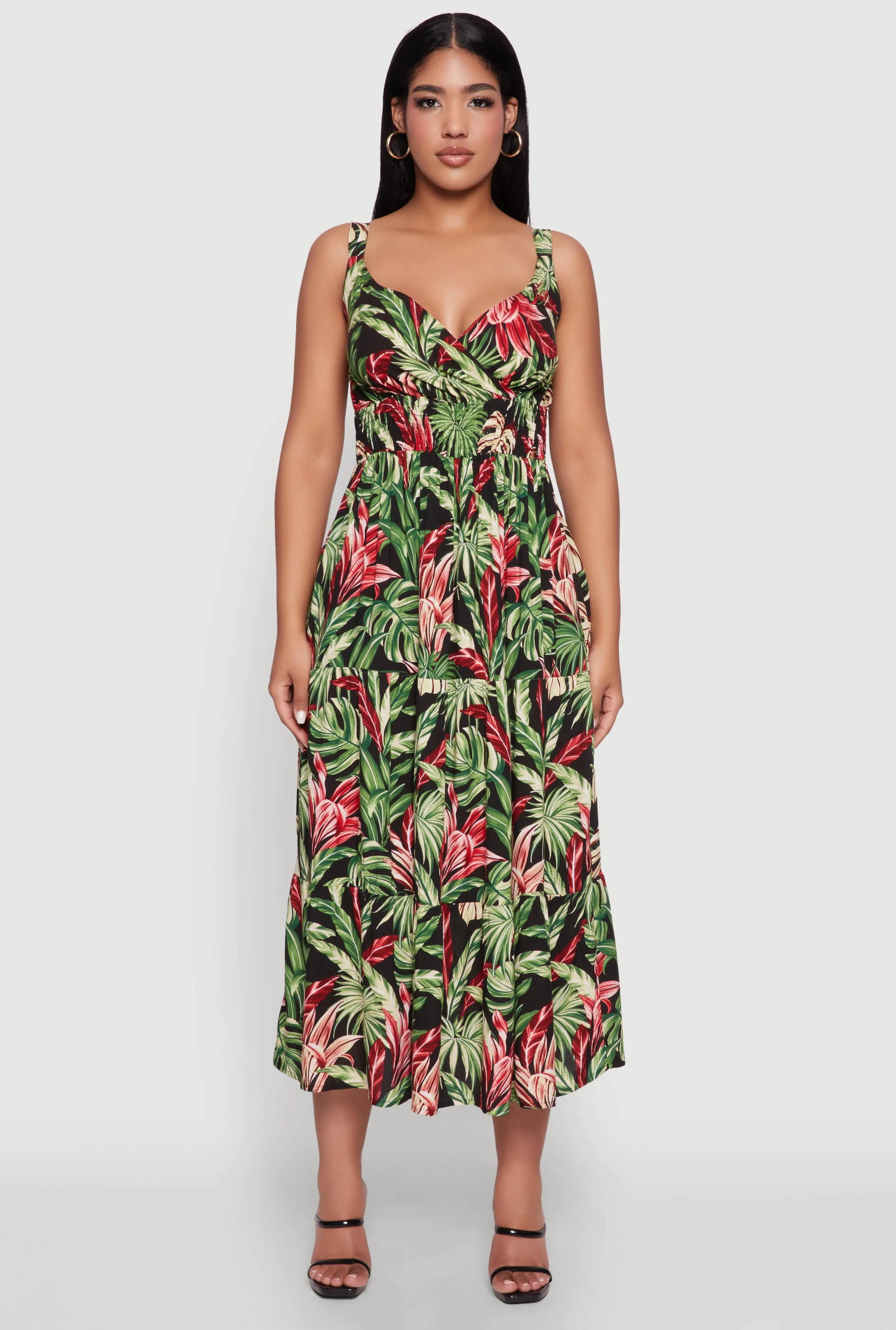 Tropical Leaf Print Empire Waist Sundress Dream Flow Town Lane