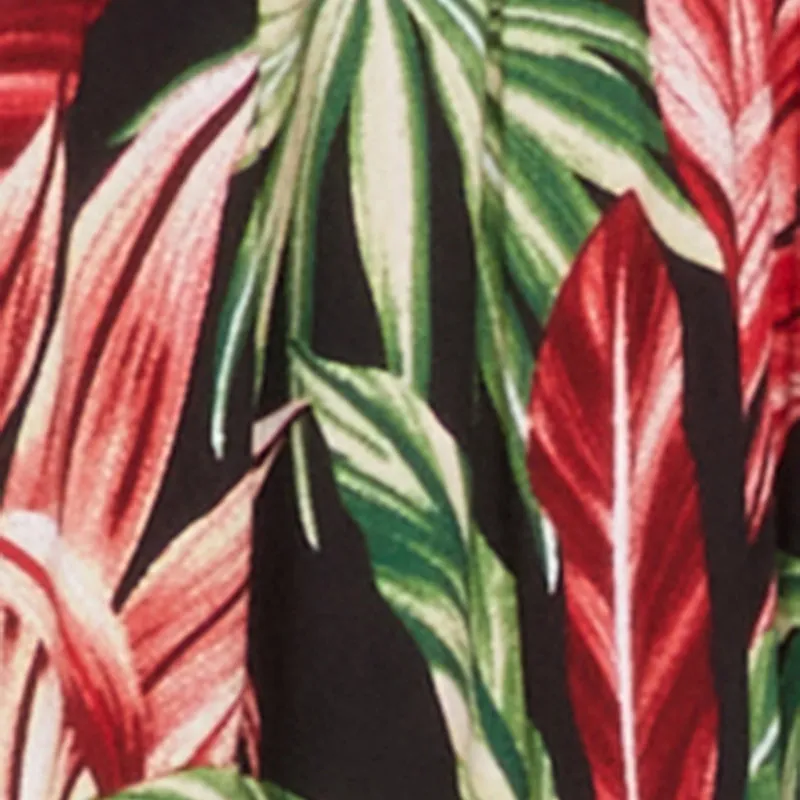 Bronze Glow Clear Day Tropical Leaf Print Empire Waist Sundress
