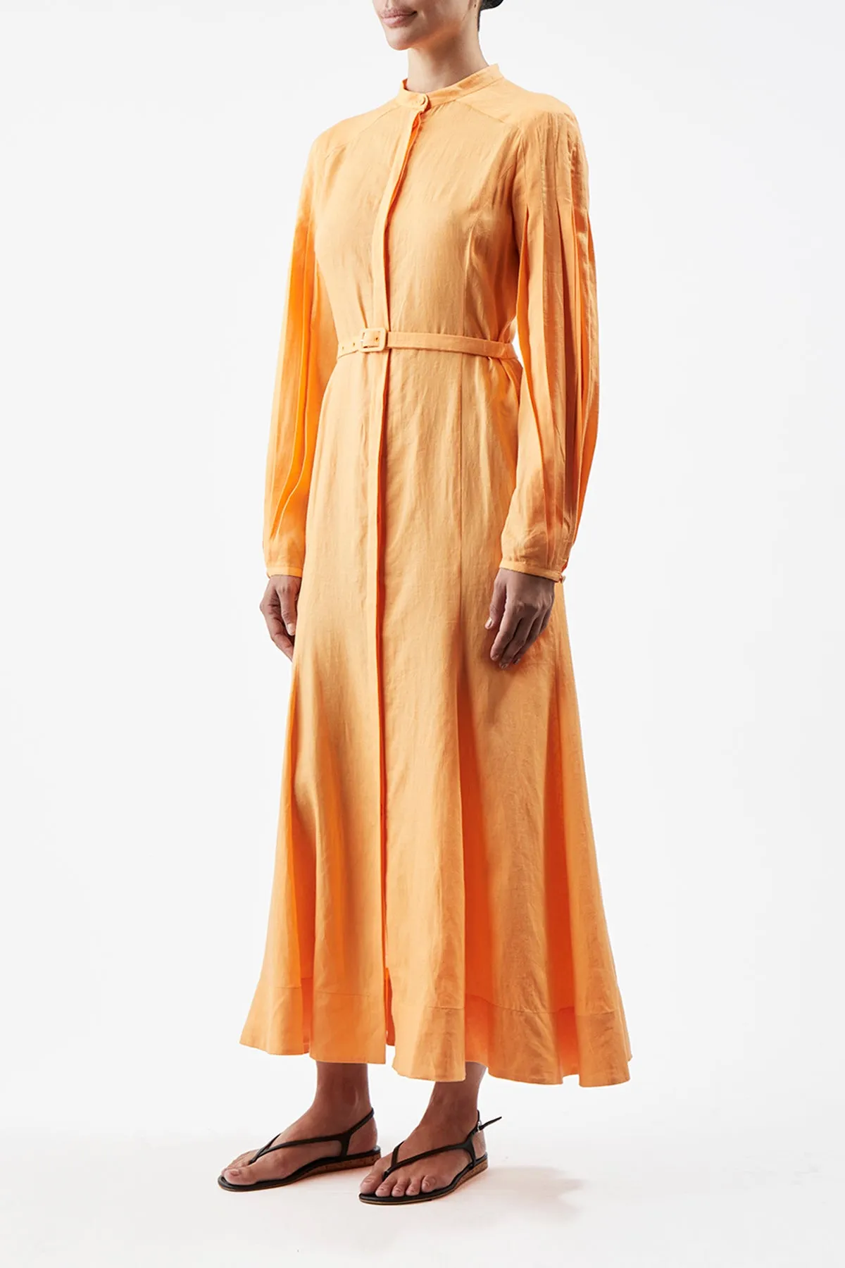 Sun Protection Fabric Lydia Maxi Dress with Slip in Fluorescent Orange Aloe Linen