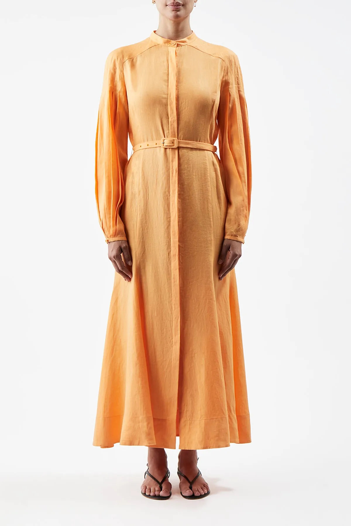 Lydia Maxi Dress with Slip in Fluorescent Orange Aloe Linen Winter Core NoSlipWaistband