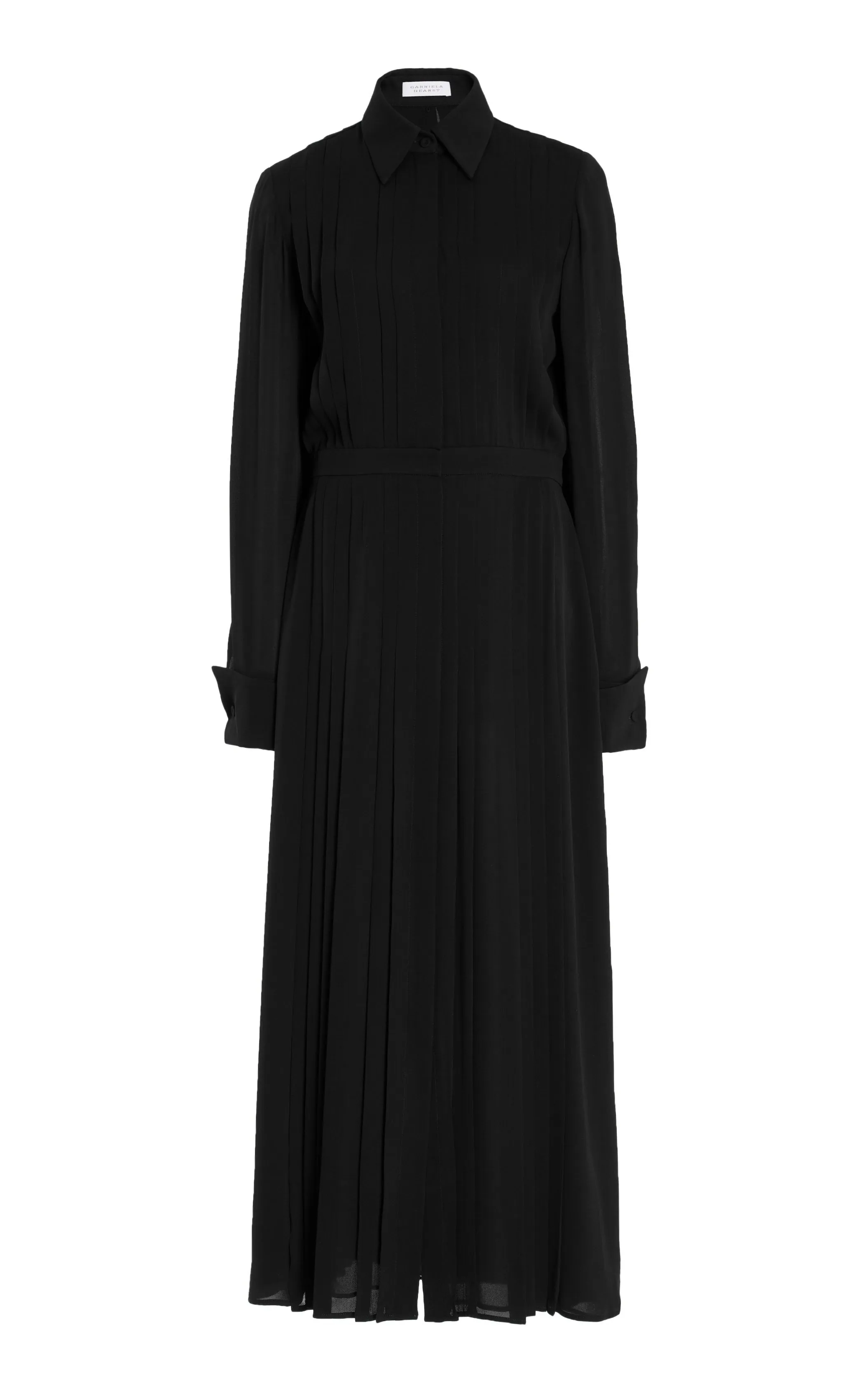 Delphine Maxi Shirtdress in Black Silk Georgette Twill Bio Glow Boho Light