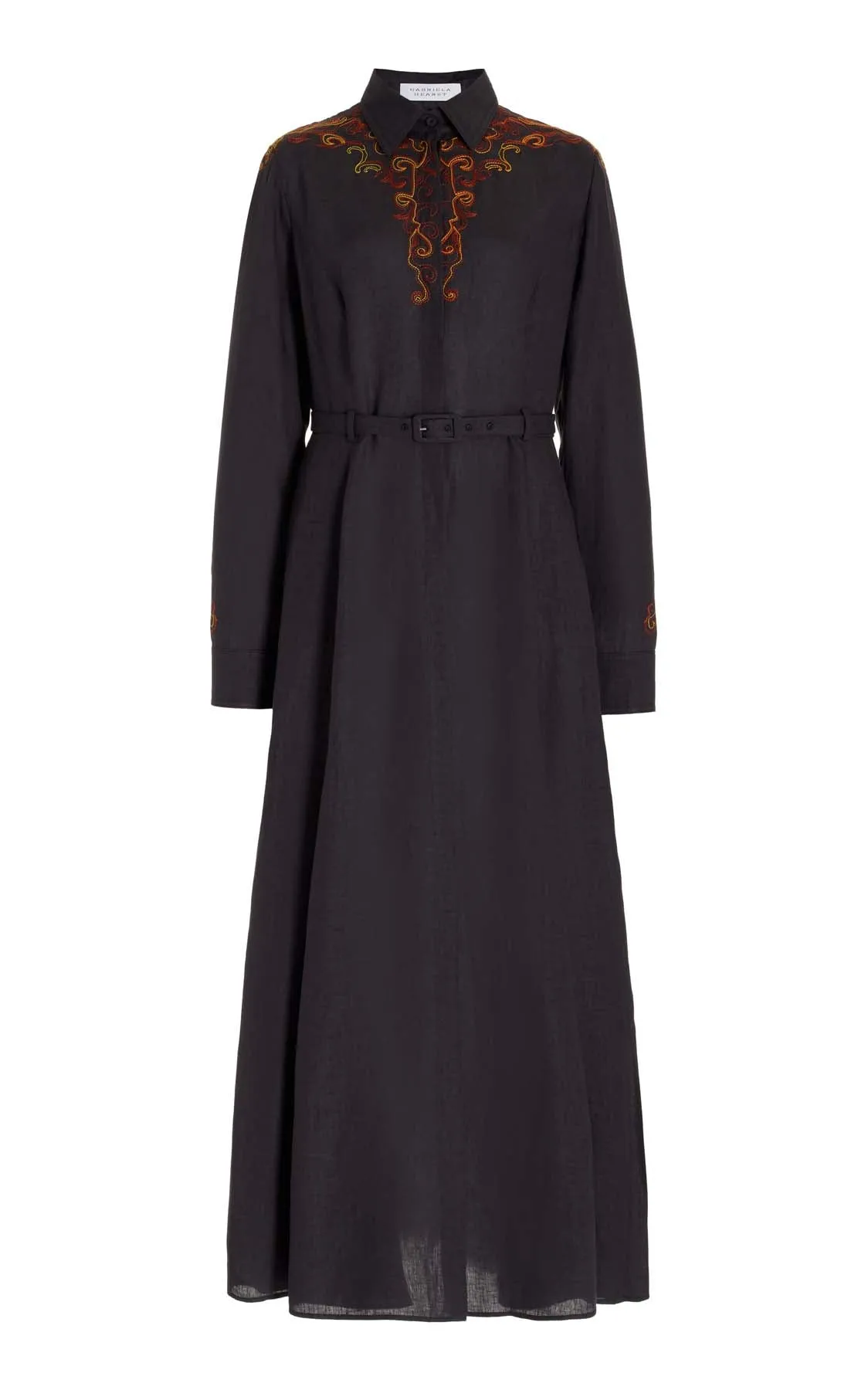 Quick Wear Clean Fit Mcgraw Embroidered Shirtdress in Charcoal Aloe Linen