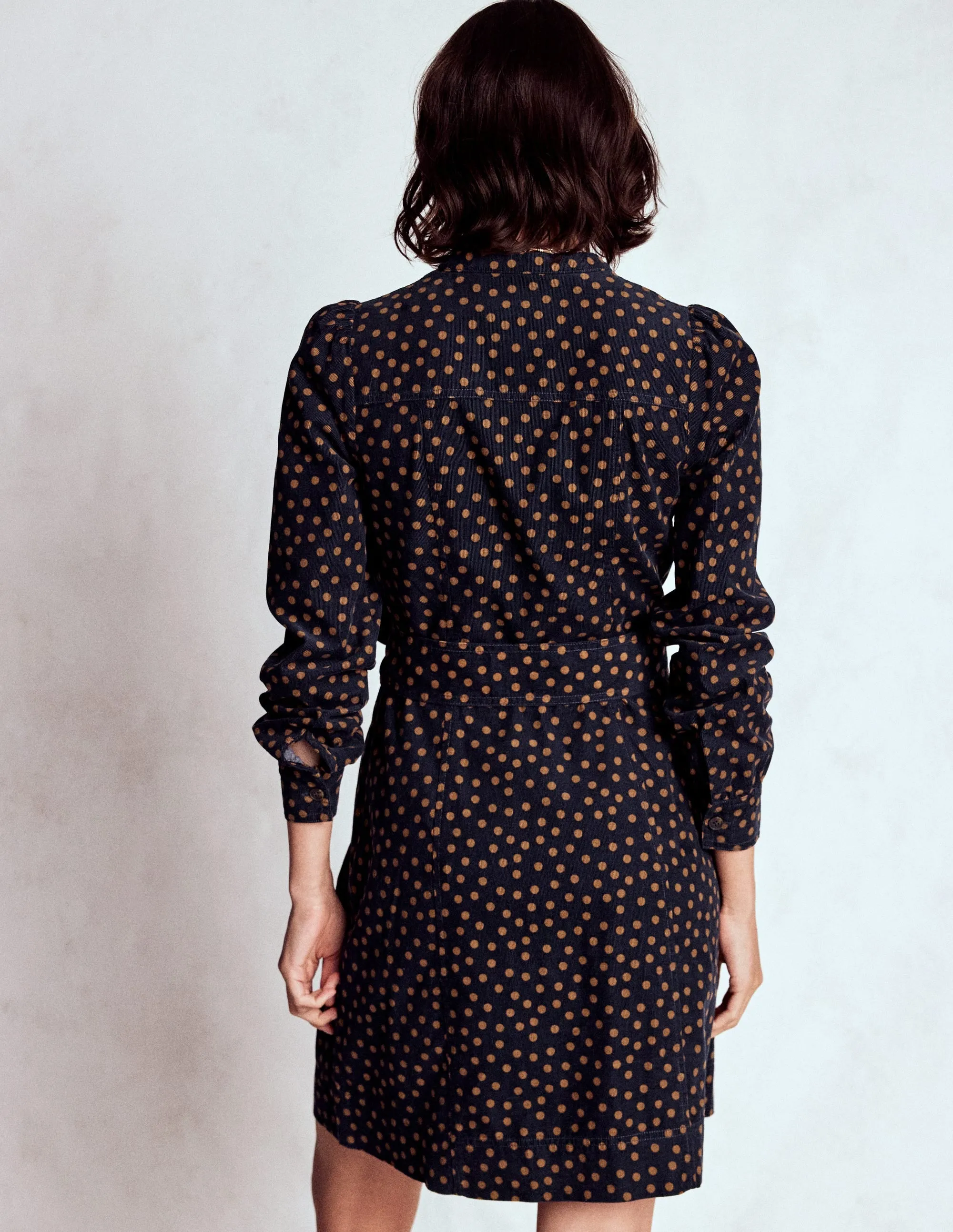 Daytime casual mini Bre Cord Short Dress-French Navy, Painted Dot