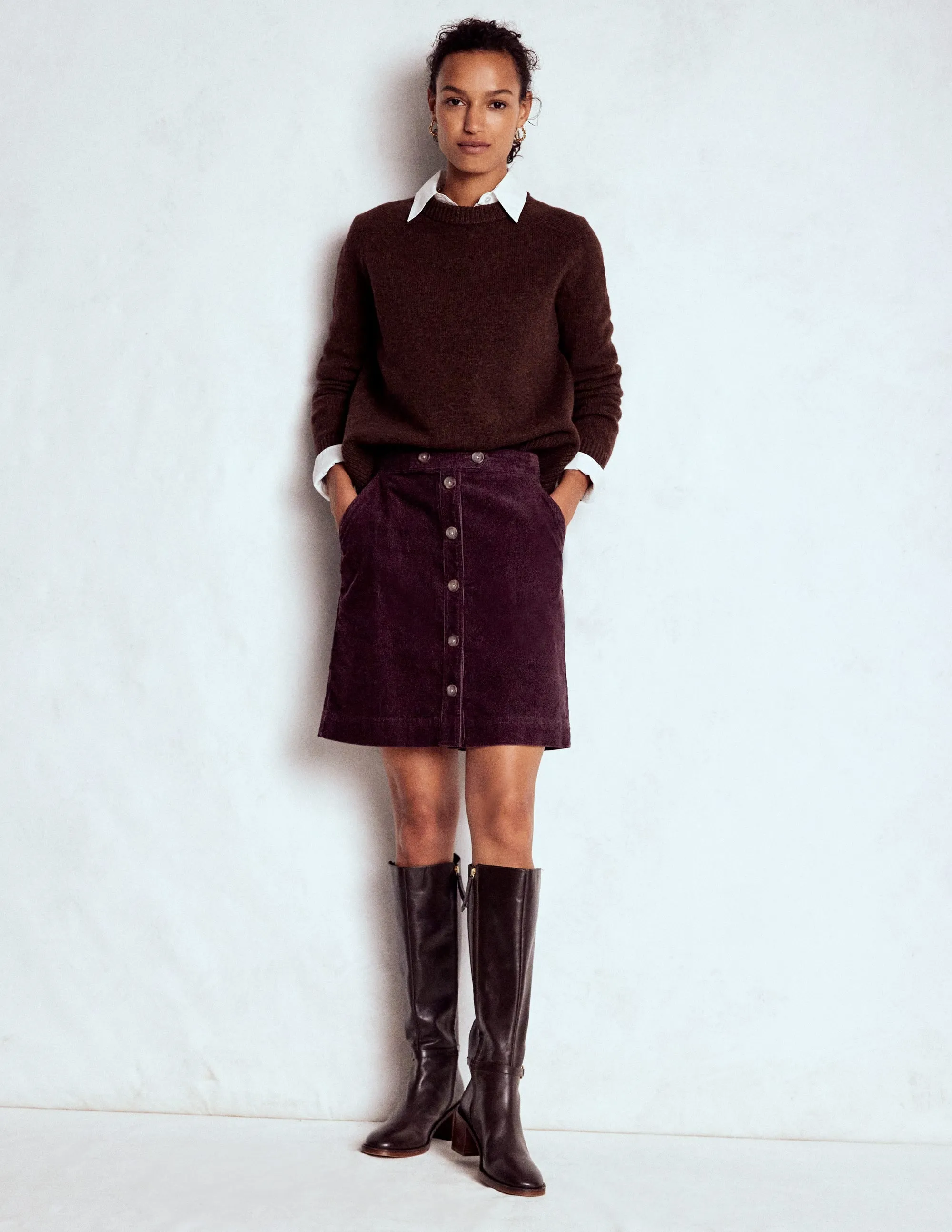 Sophisticated Mood Cecelia Cord Skirt-Deep Aubergine