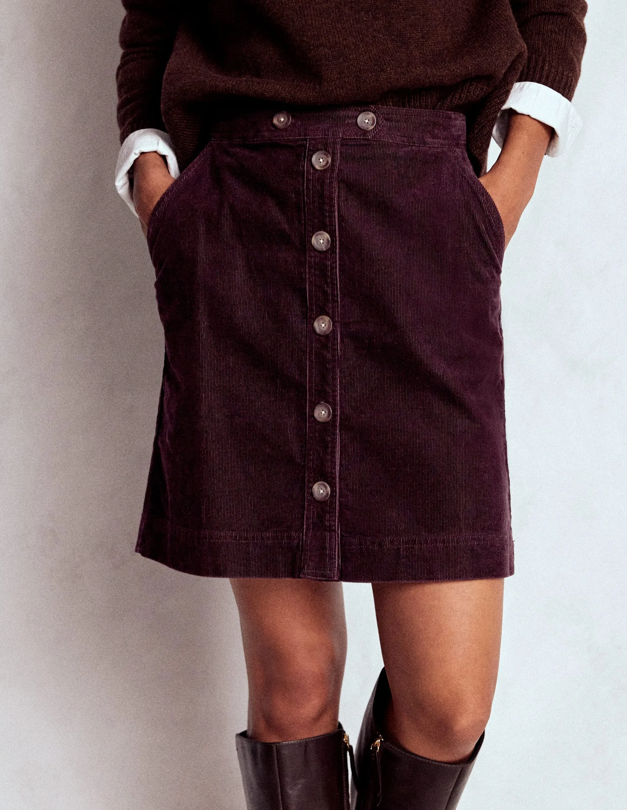 Graceful Look Faux Leather Cecelia Cord Skirt-Deep Aubergine