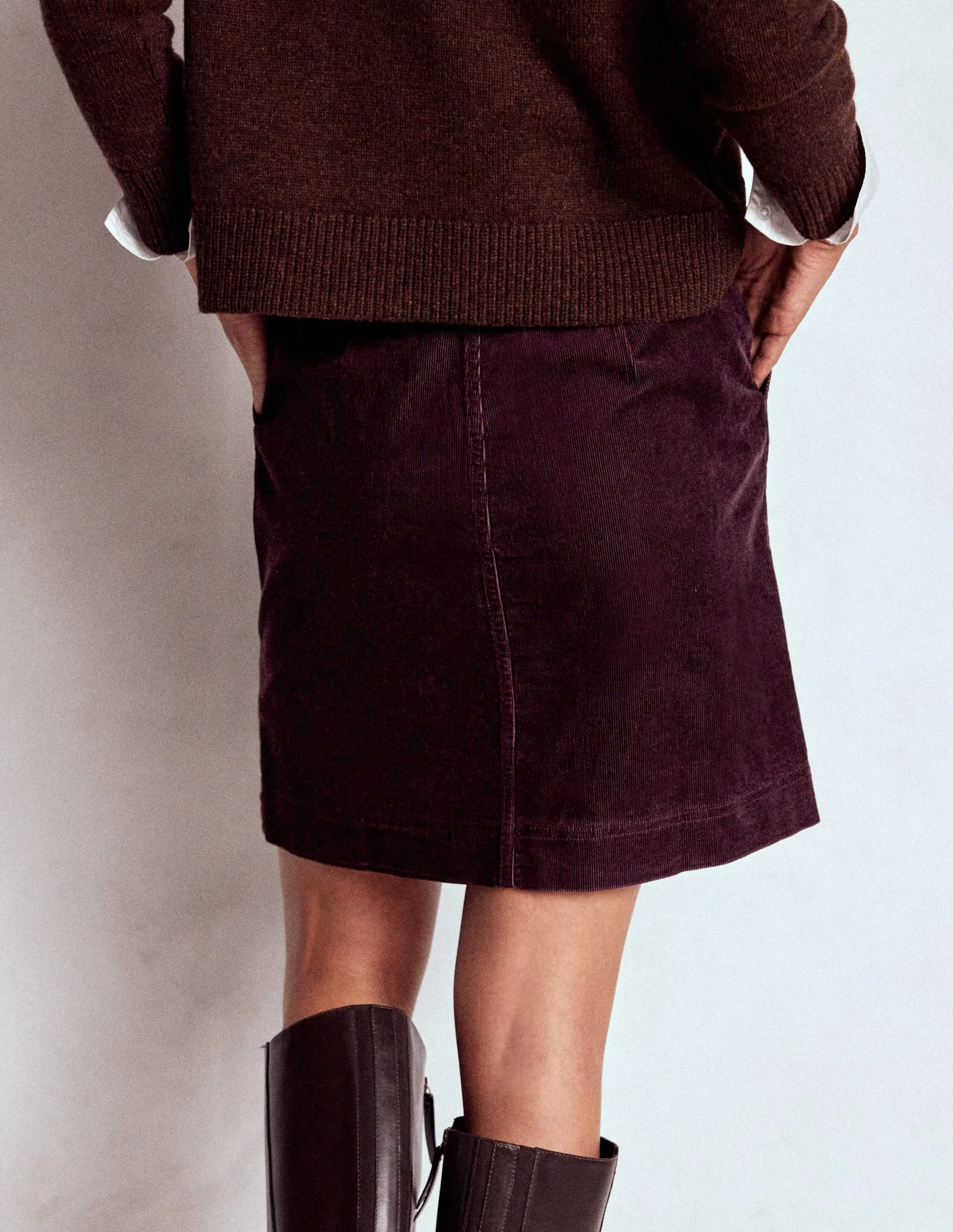 Cecelia Cord Skirt-Deep Aubergine Outfit Focus