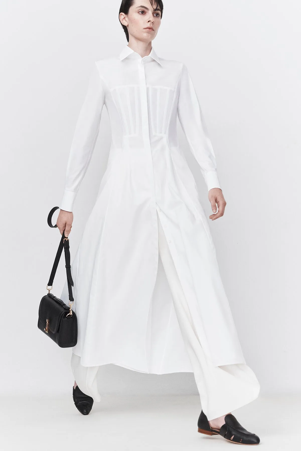 Eugene Maxi Shirtdress in White Sea Island Cotton Trend Vibe Lightweight Fabric