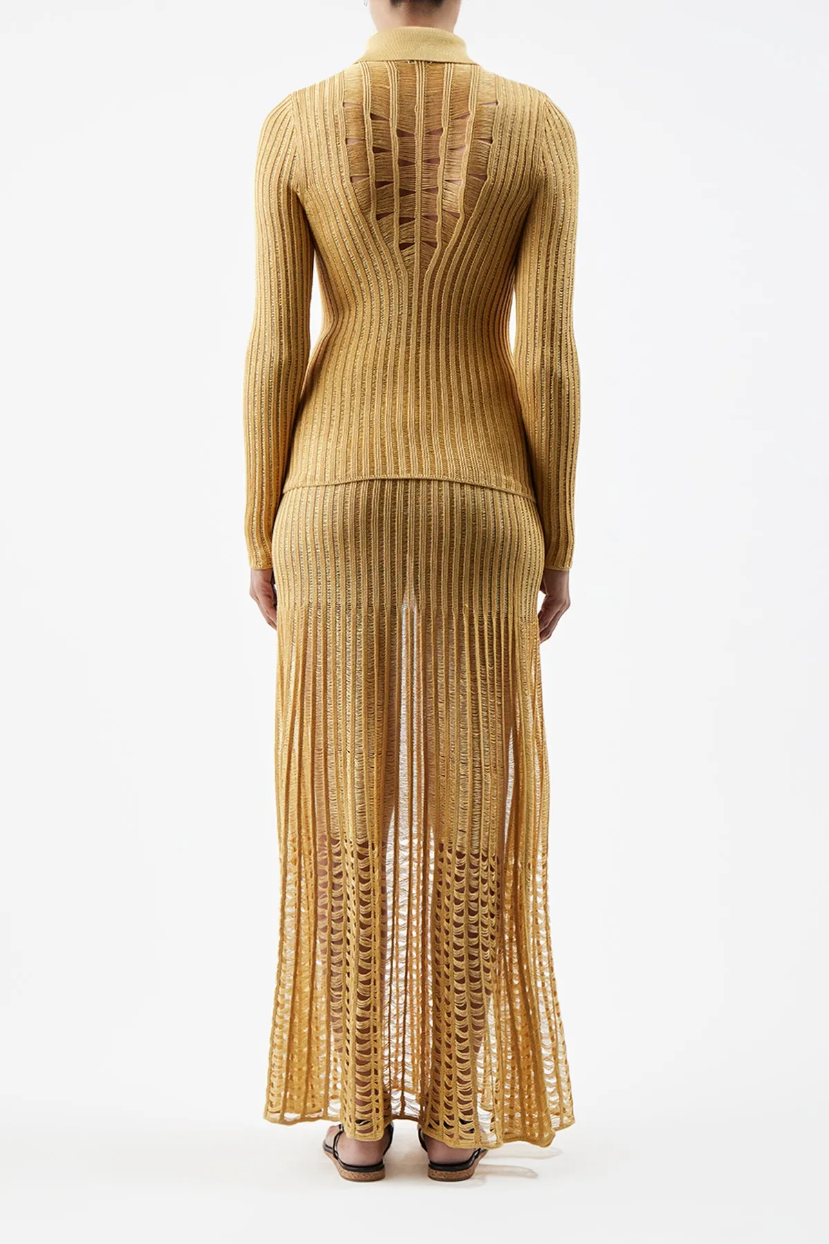 Shine Mood Althea Knit Maxi Skirt in Gold Shappe Silk