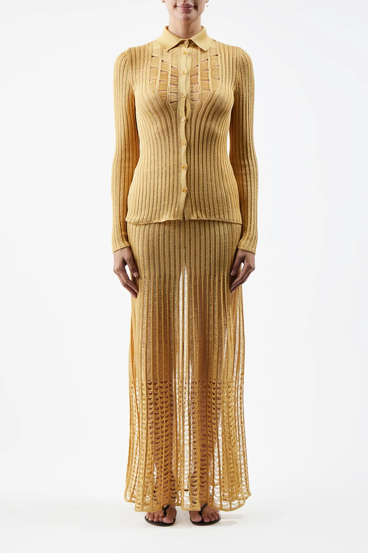 Althea Knit Maxi Skirt in Gold Shappe Silk Cozy Wrap Breathable knit