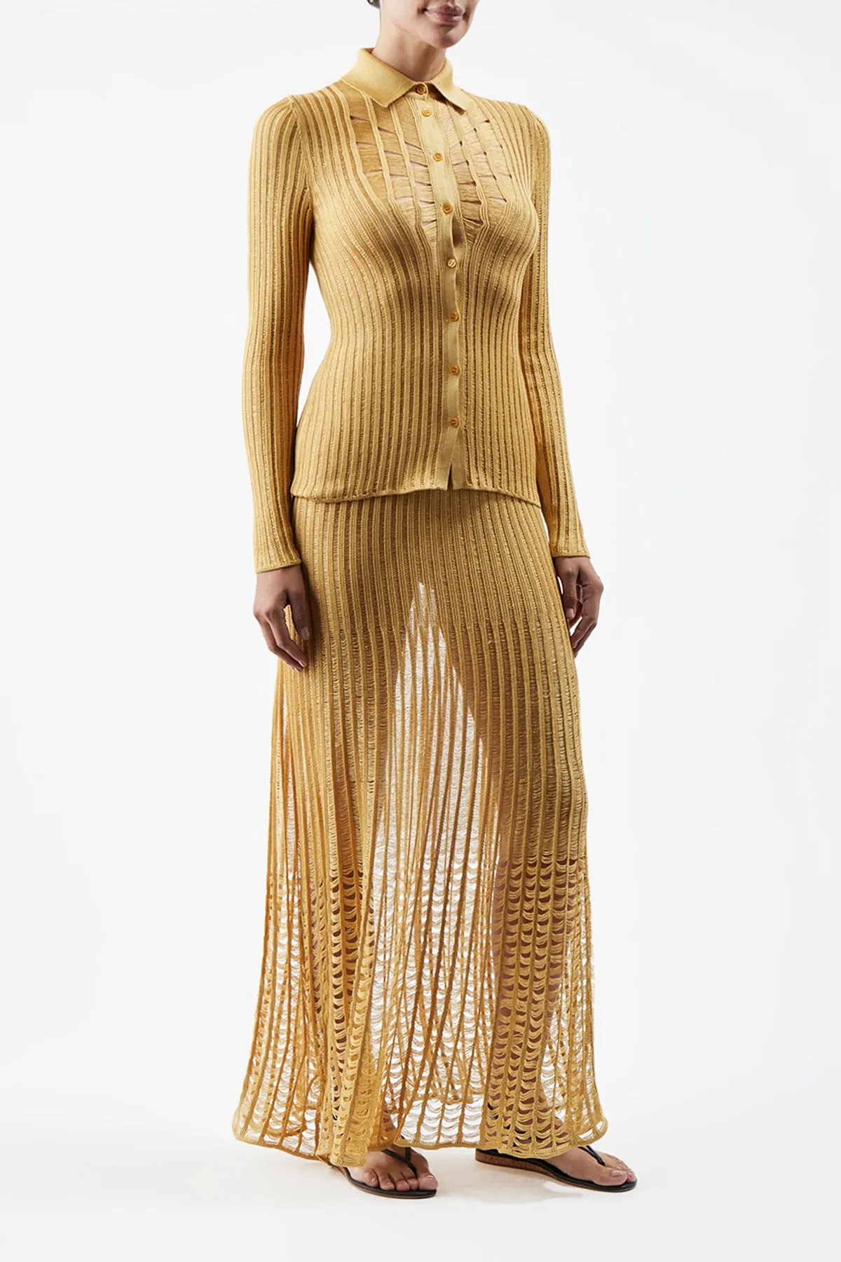 Evening Glow Althea Knit Maxi Skirt in Gold Shappe Silk