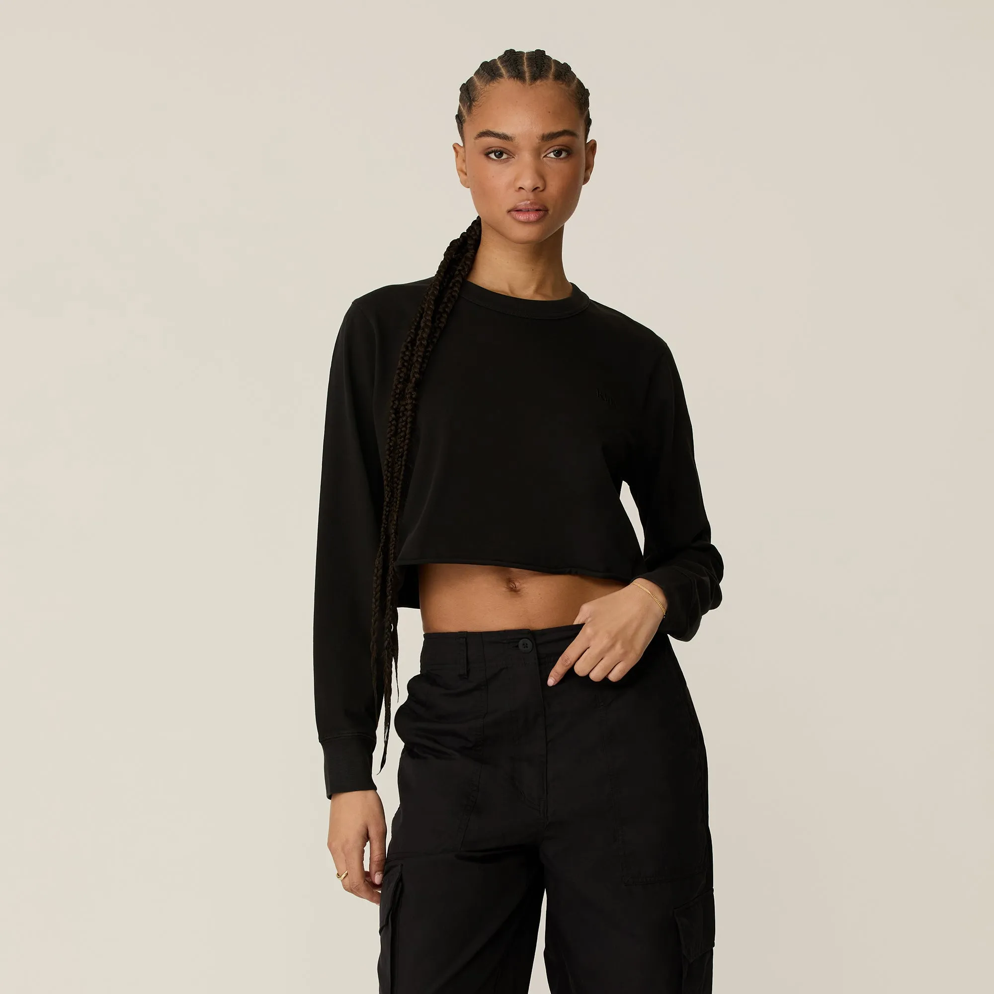 Kith Women Lucy Cropped Long Sleeve II Tee - Mass Relaxed Comfort Look Soft Cotton Feel