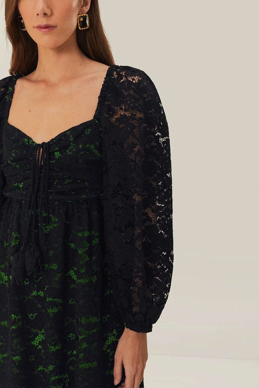 Black Lace Long Sleeve Midi Dress Playful and feminine dress Elegant Look