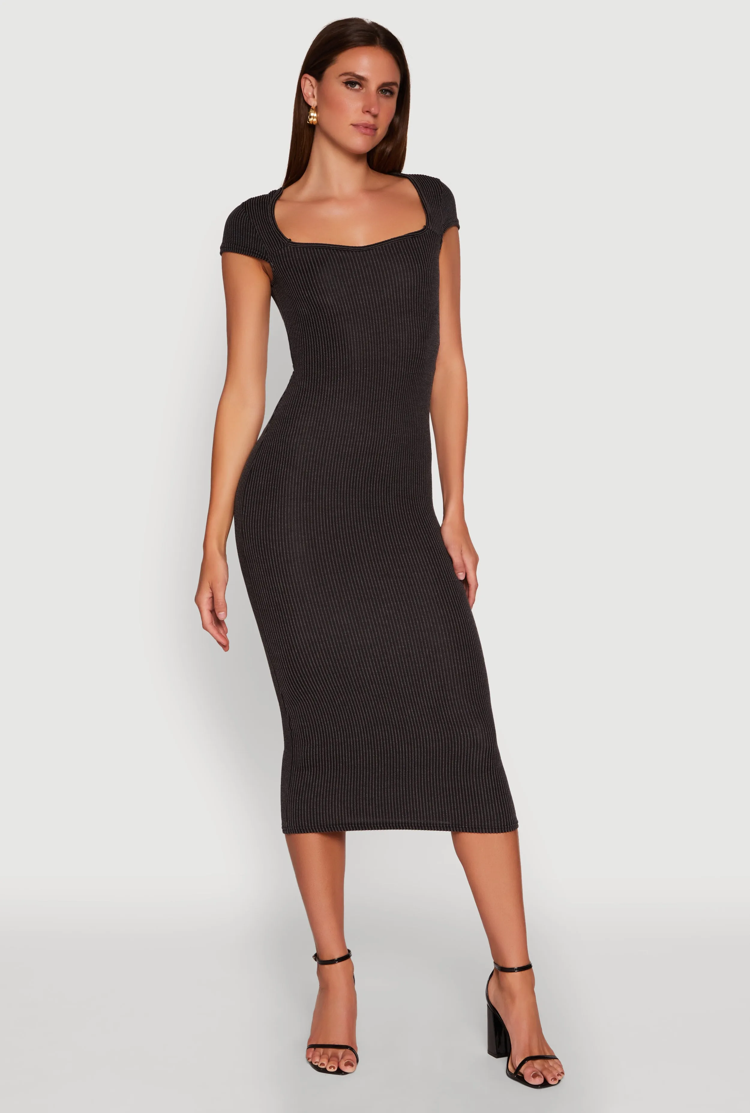 Trendy Textured Knit Tie Back Cut Out Maxi Dress Cherry Bloom Rainbow Arch