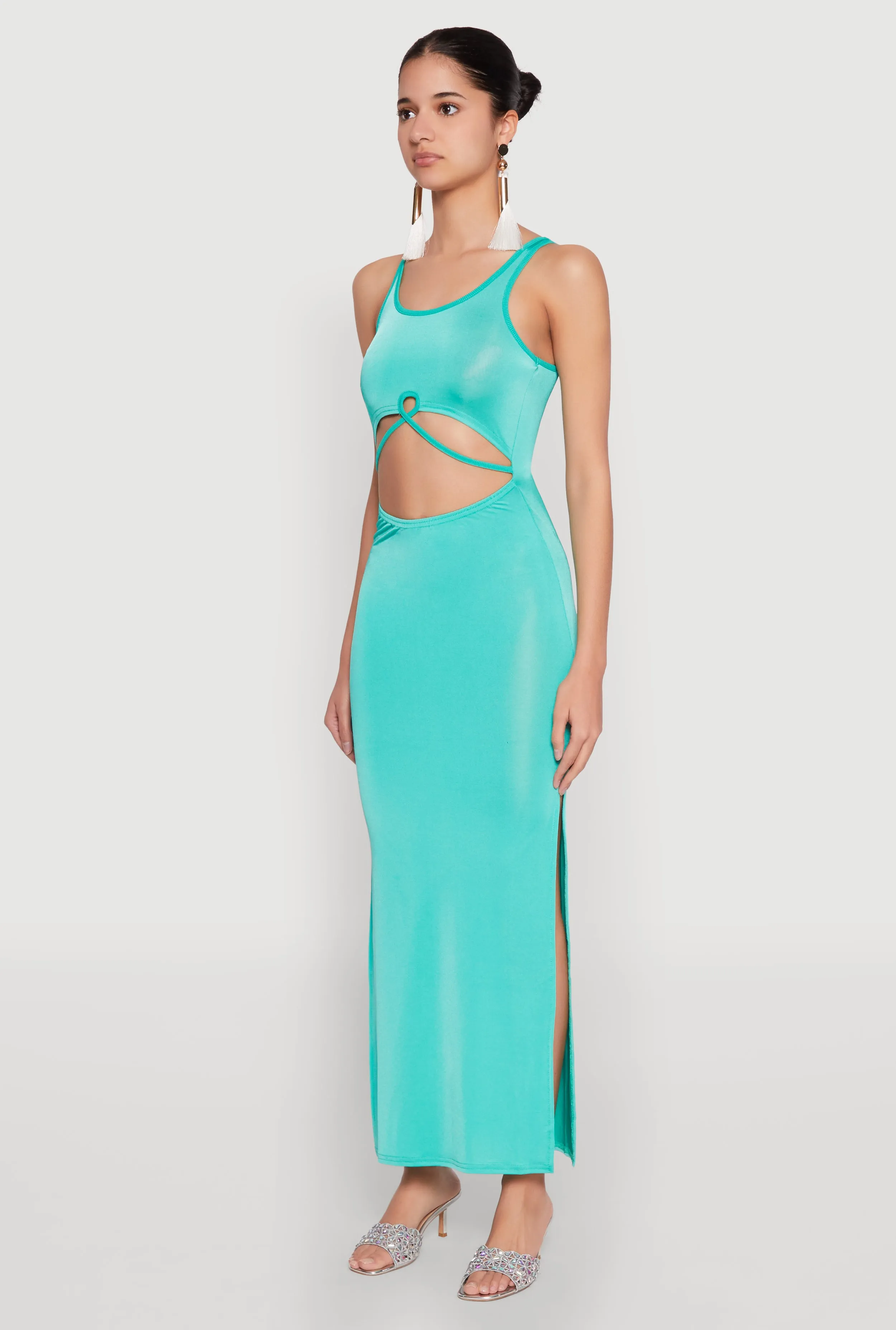 Festival Glow Cut Out Front Side Slit Maxi Dress