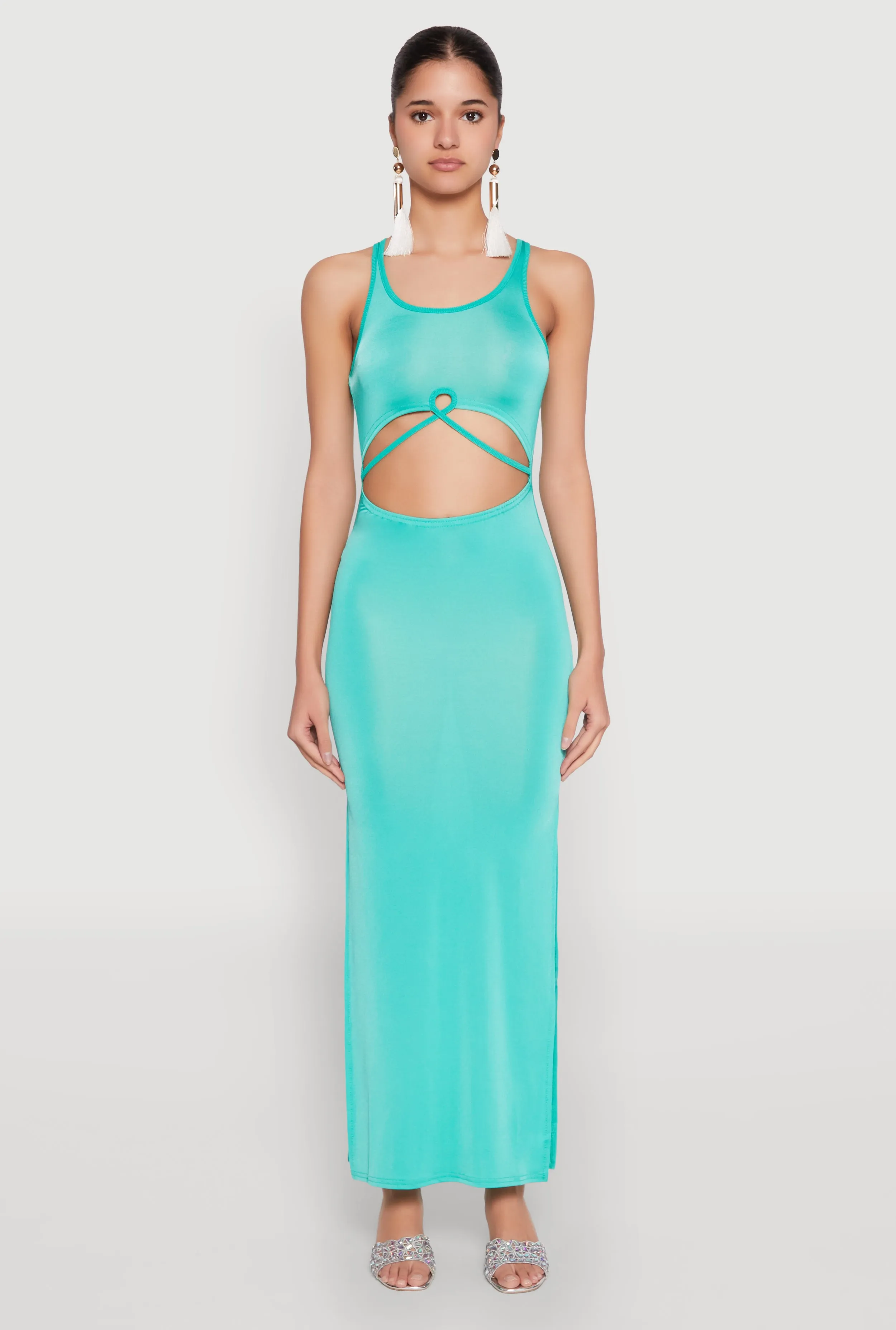 Cut Out Front Side Slit Maxi Dress Fashionable long silhouette