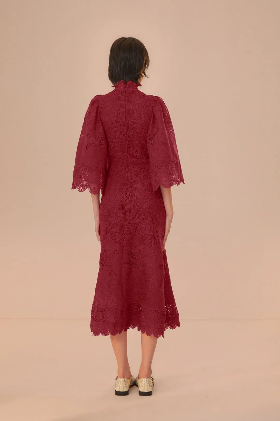 City Prep Dark Magenta Guipire Cut-Out Midi Dress