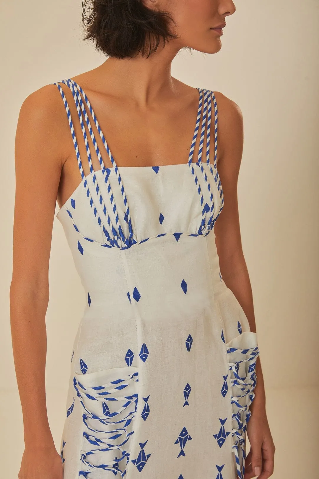 Off-White Graphic Fishes Euroflax? Premium Linen Maxi Dress Comfortable evening wear