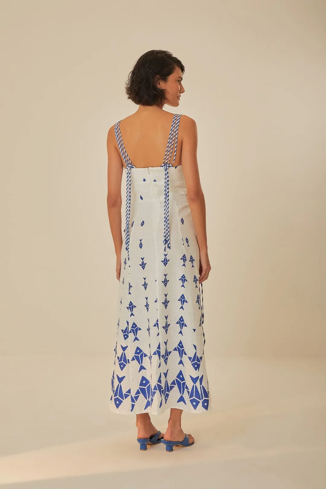 Off-White Graphic Fishes Euroflax? Premium Linen Maxi Dress This dress works effortlessly for a variety of events providing both comfort and style Fire Glow