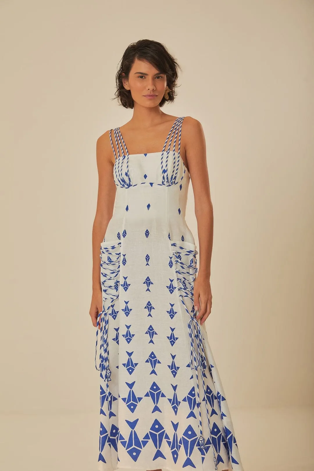 Off-White Graphic Fishes Euroflax? Premium Linen Maxi Dress relaxed elegance