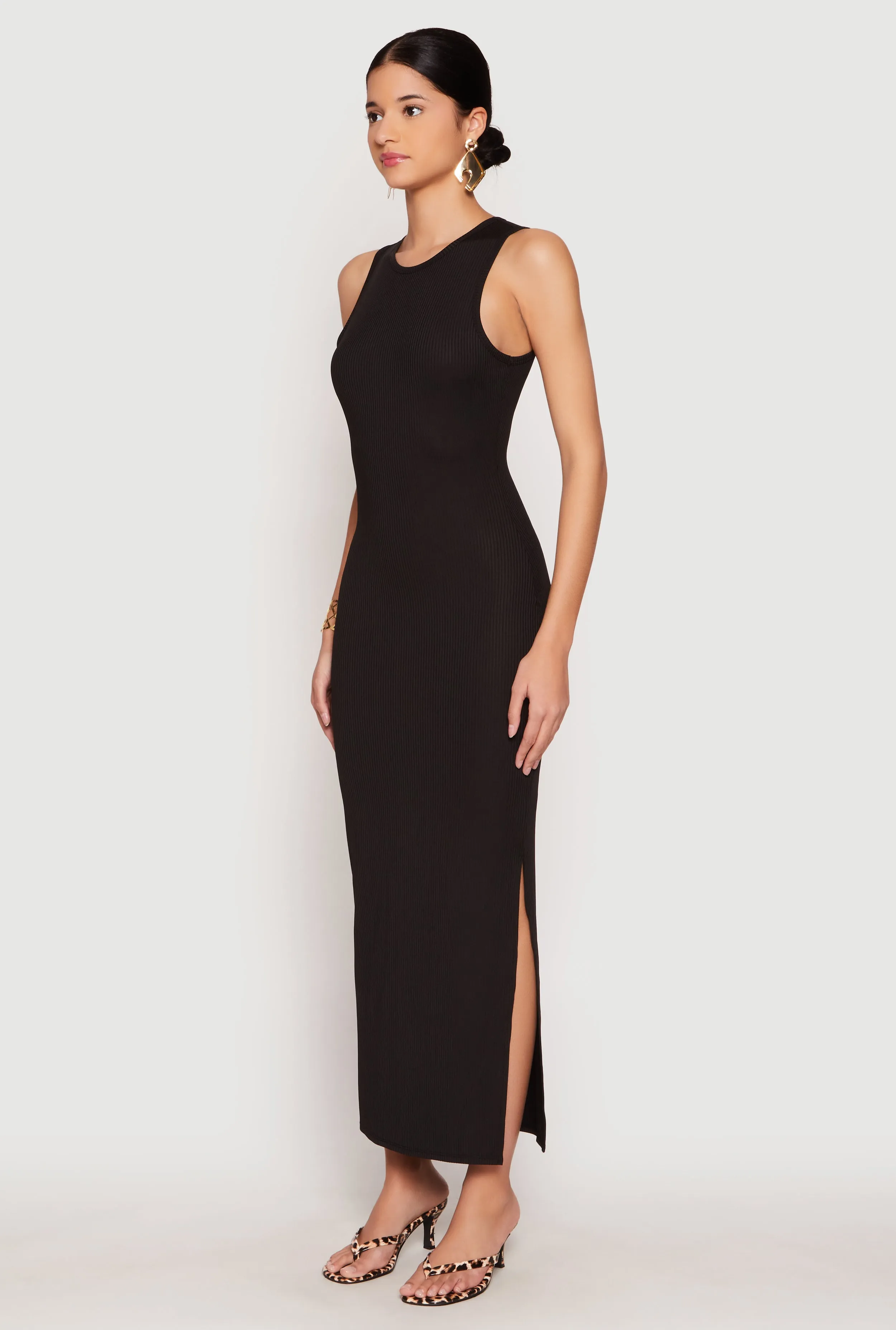 Ribbed Knit Side Slit Tank Maxi Dress garden party