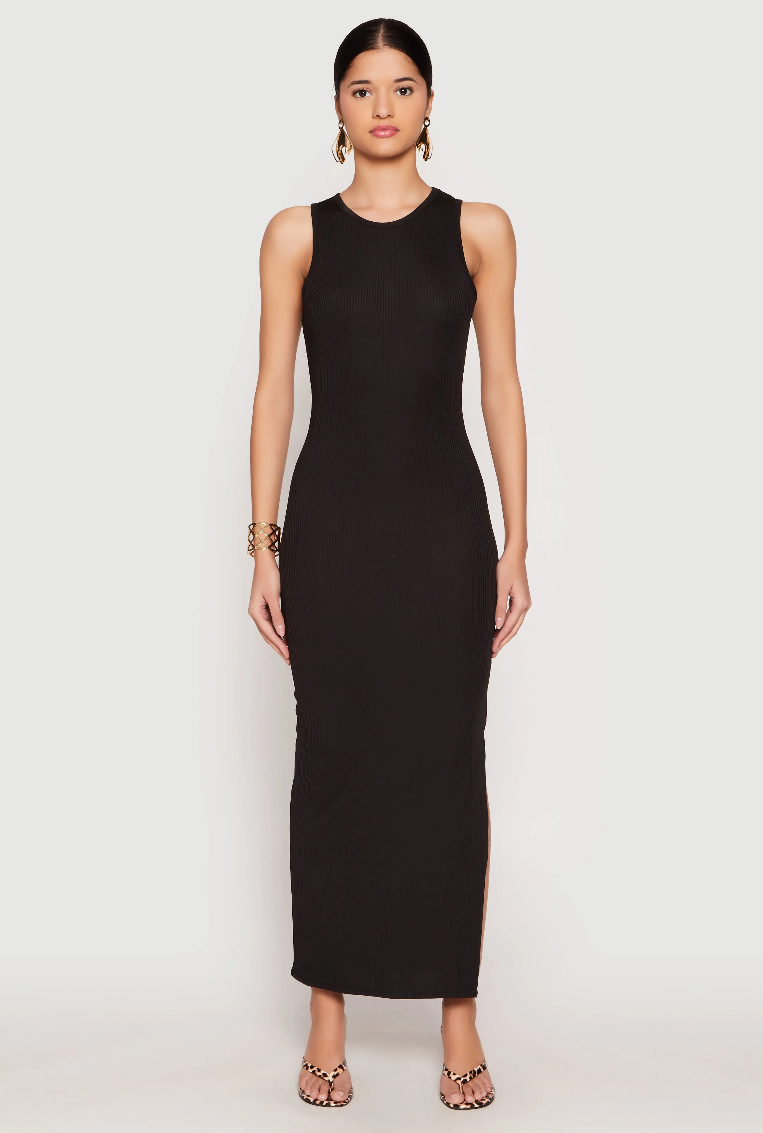 Ribbed Knit Side Slit Tank Maxi Dress Urban View Photo Time