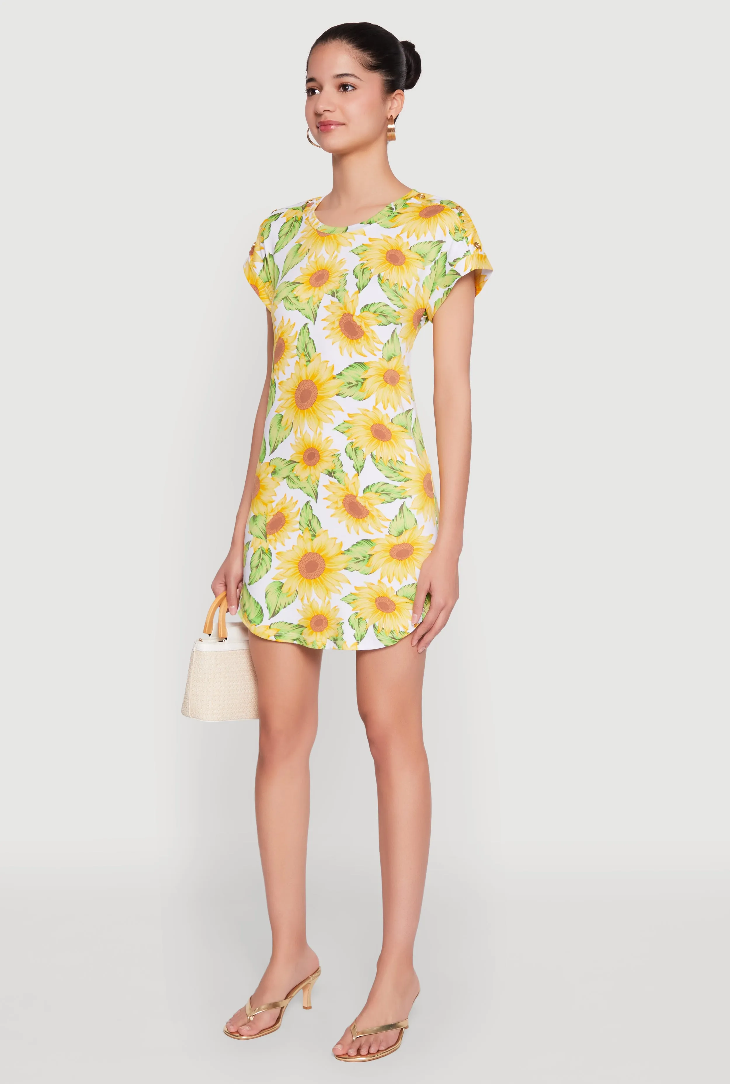 City Light Sunflower Print Shift Dress