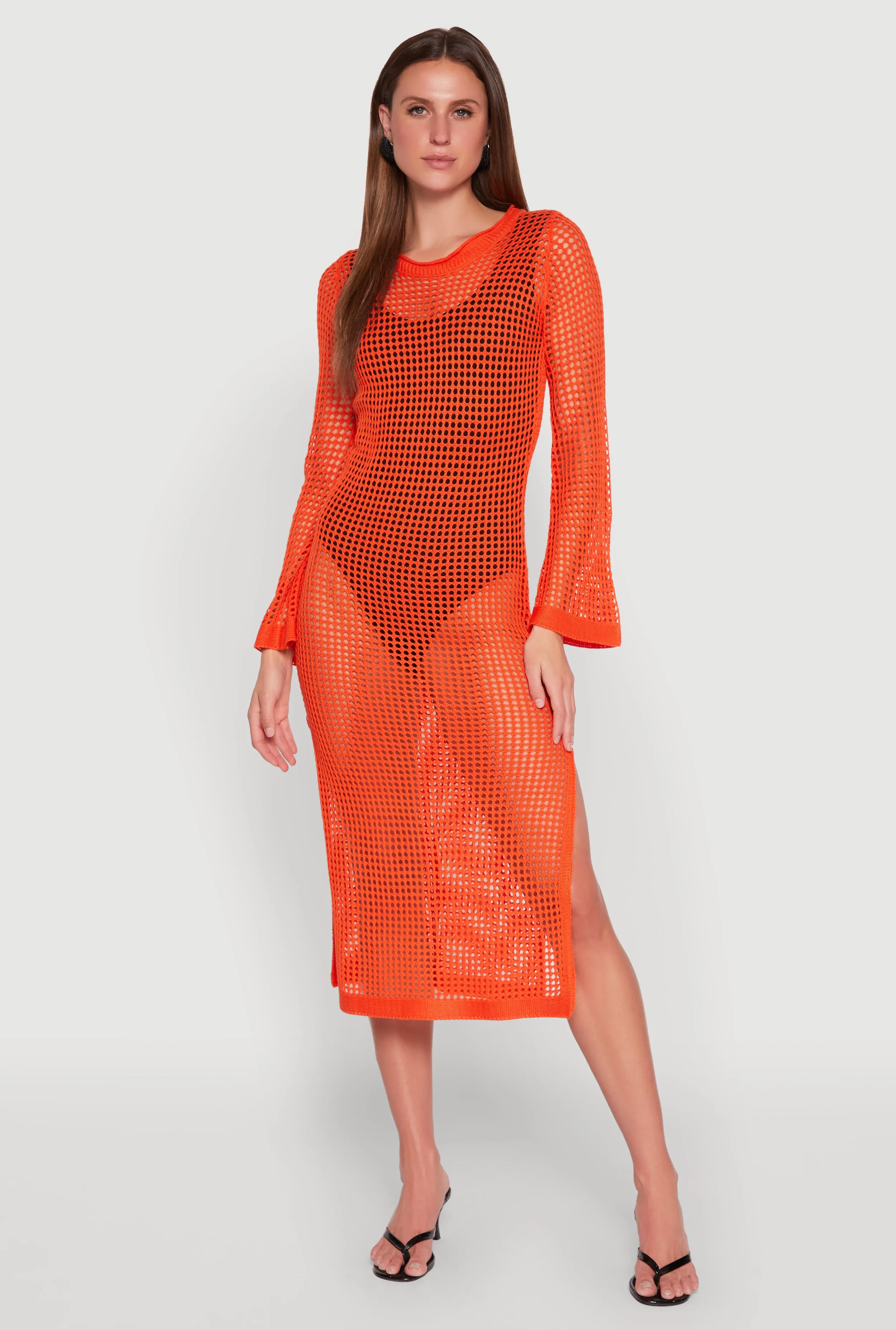 Metallic Pop Dye Art Almost Famous Crochet Side Slit Maxi Dress
