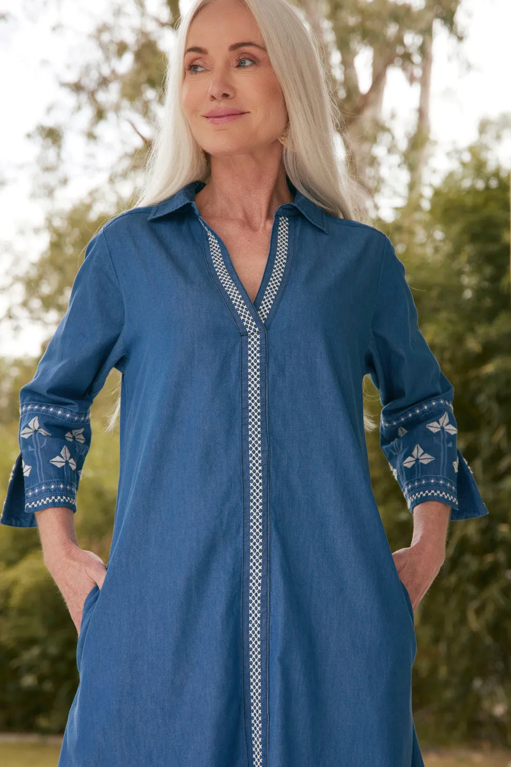 Ethnic Vibe Anna Chambray Dress in Quebec