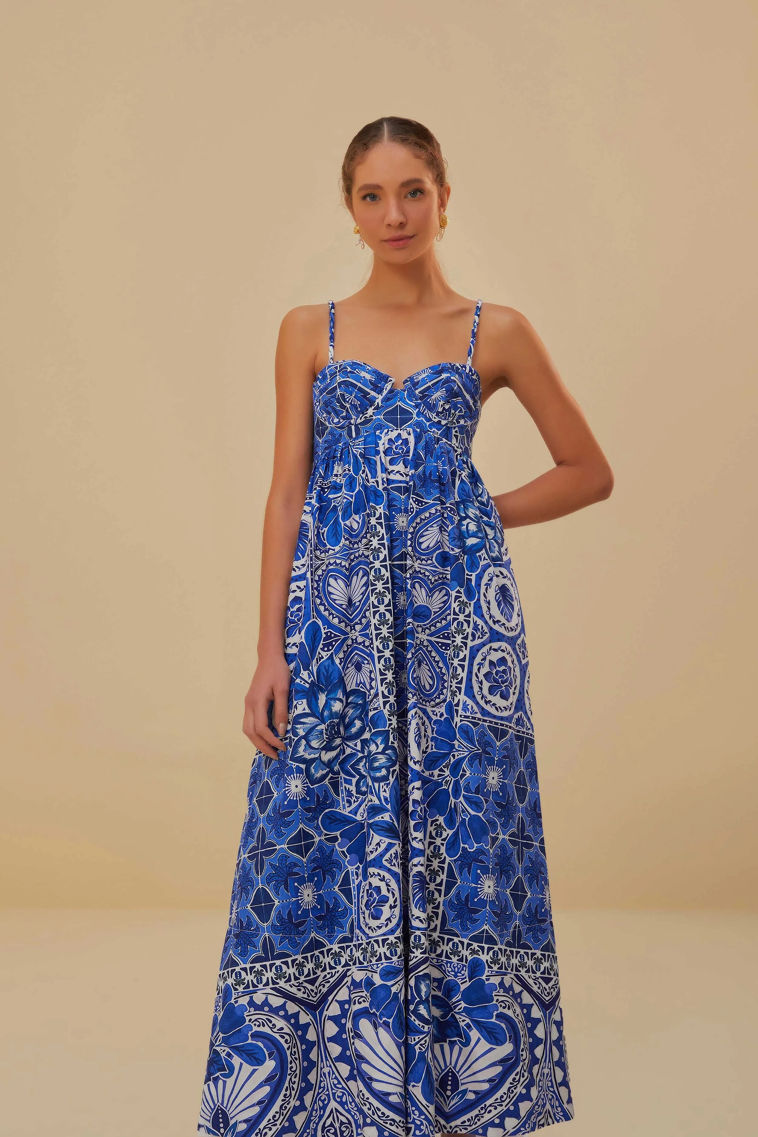Blue Tile Dream Sleeveless Maxi Dress Beach Edge Sea Breeze