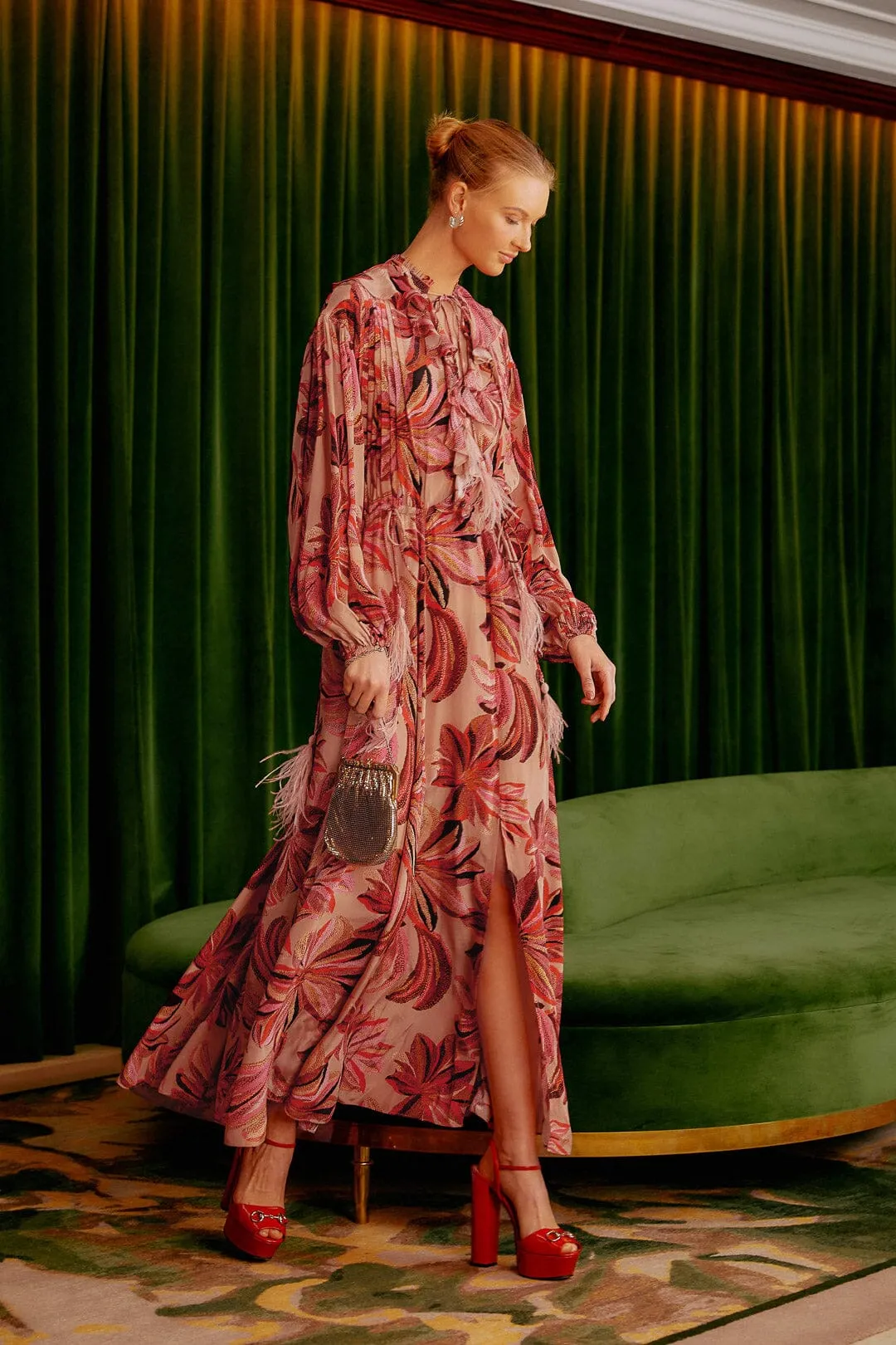 Floral Tapestry V Neck Maxi Dress With its sleek and chic design this dress is perfect for both casual and formal settings Flower Path