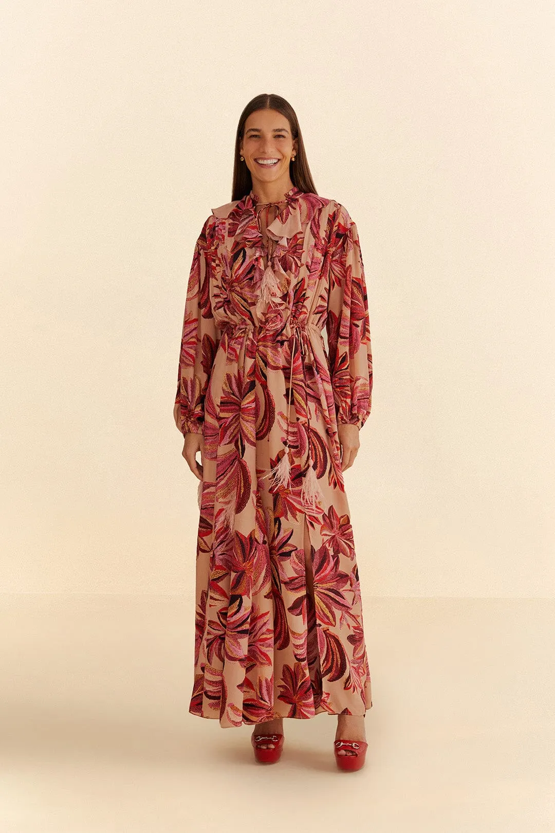 Vibrant boho dress Floral Tapestry V Neck Maxi Dress