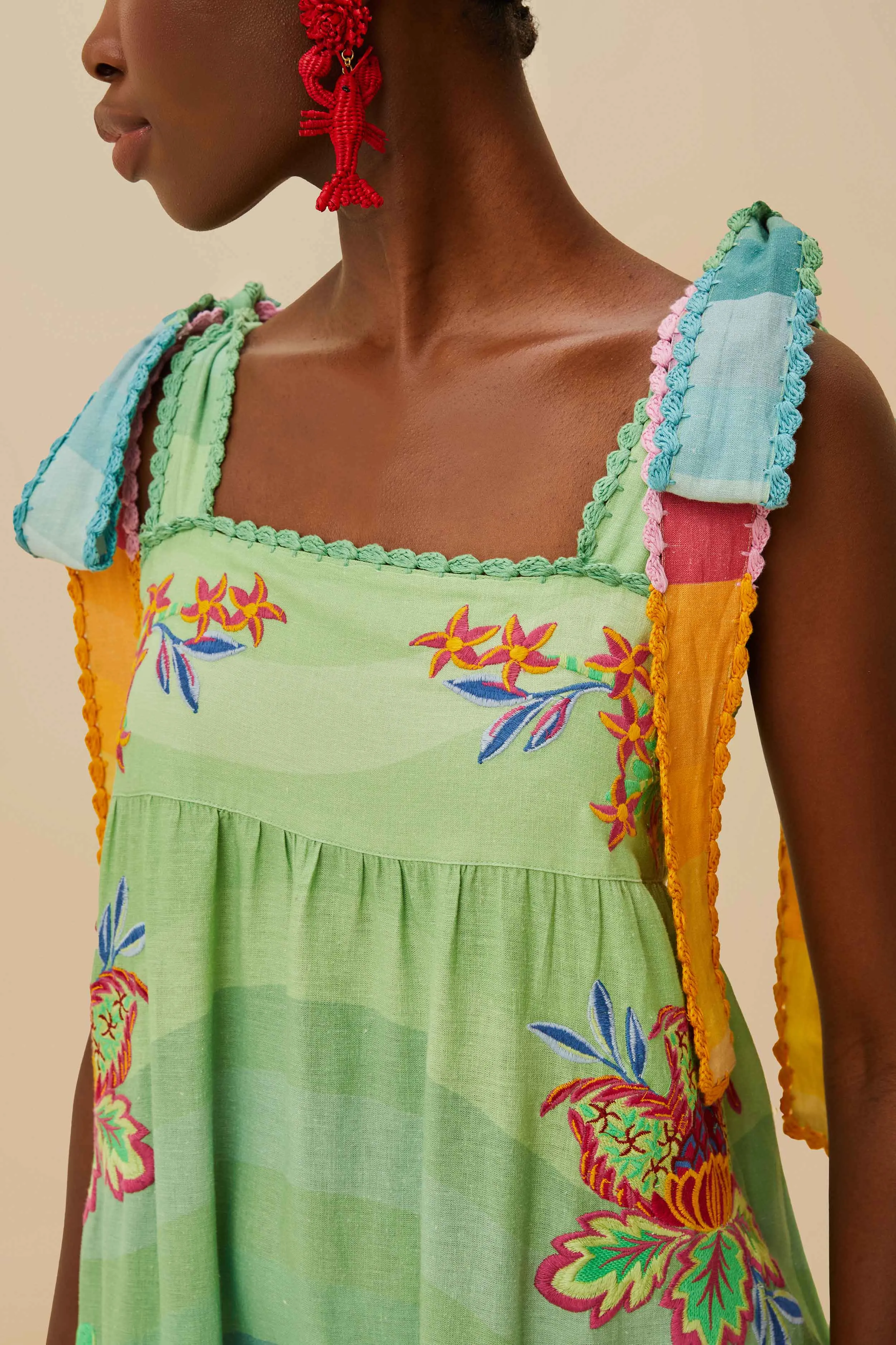 Long Sleeve Multicolor Aura Floral Embroidered Euroflax? Premium Linen Maxi Dress
