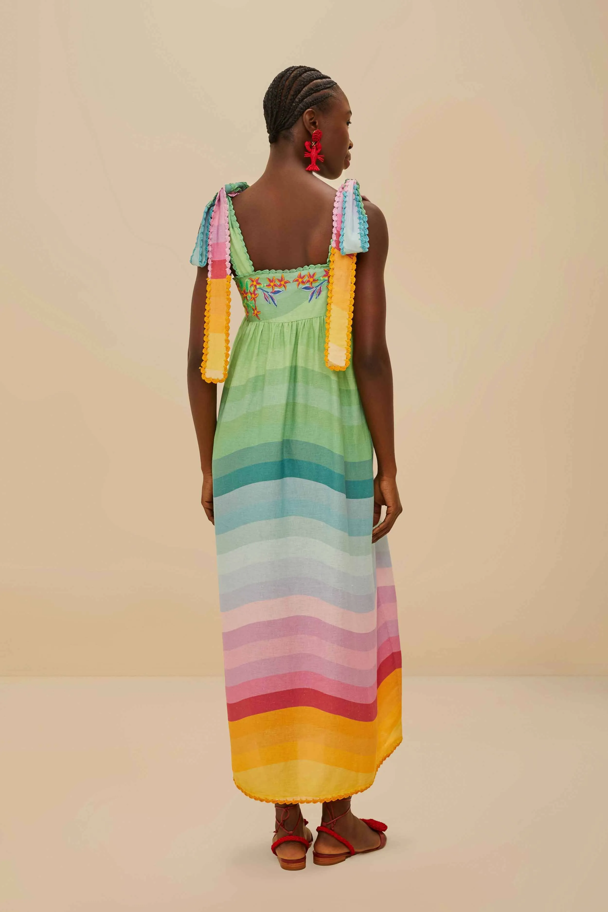 Urban Cool Multicolor Aura Floral Embroidered Euroflax? Premium Linen Maxi Dress