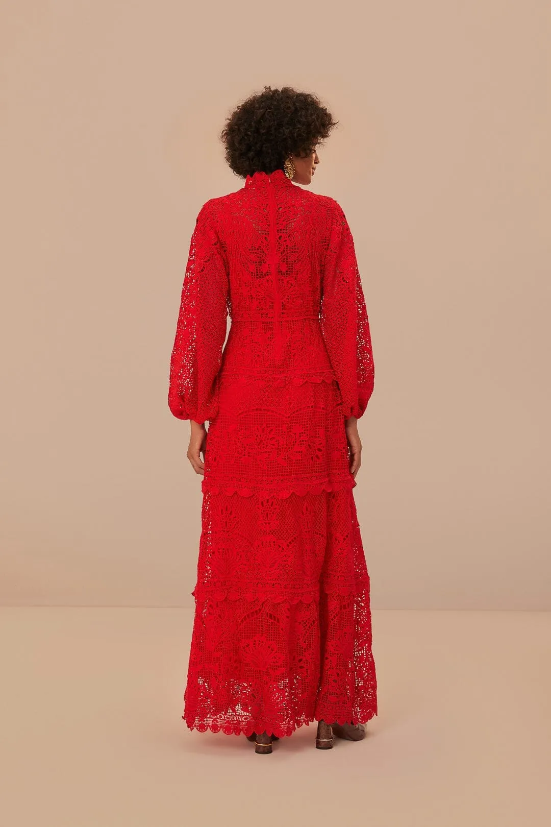 Red Guipire Long Sleeve Maxi Dress Grace Flow Goddess Glow