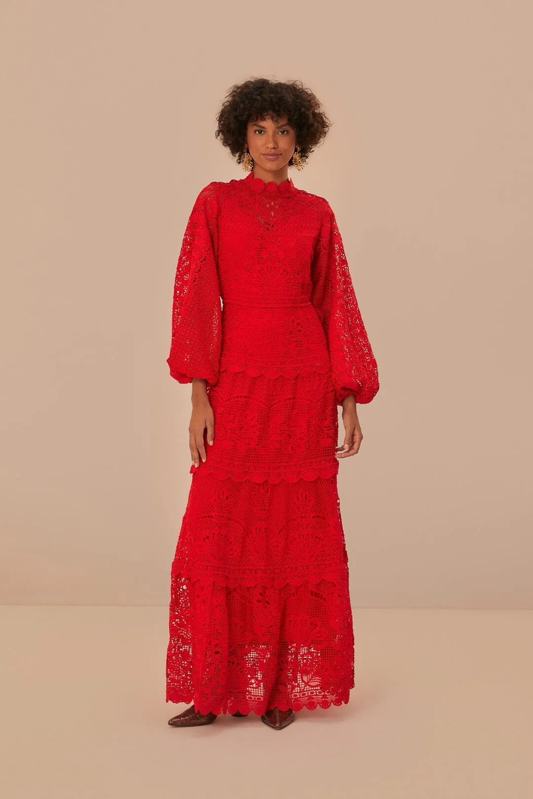 Red Guipire Long Sleeve Maxi Dress With its elegant design this maxi dress can be styled for a variety of events from casual to formal