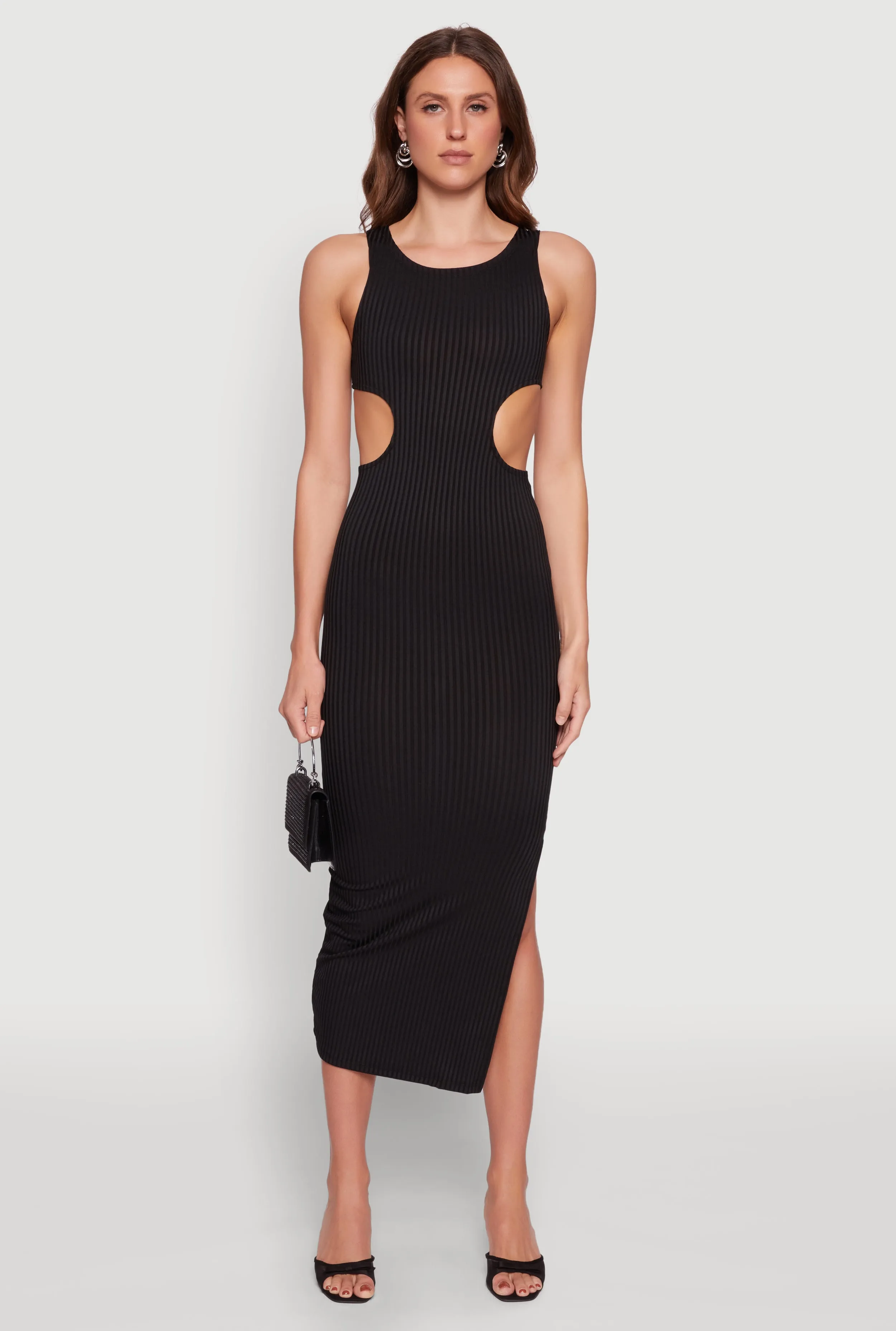Wild Air Photo Time Rib Knit Side Cut Out Maxi Dress