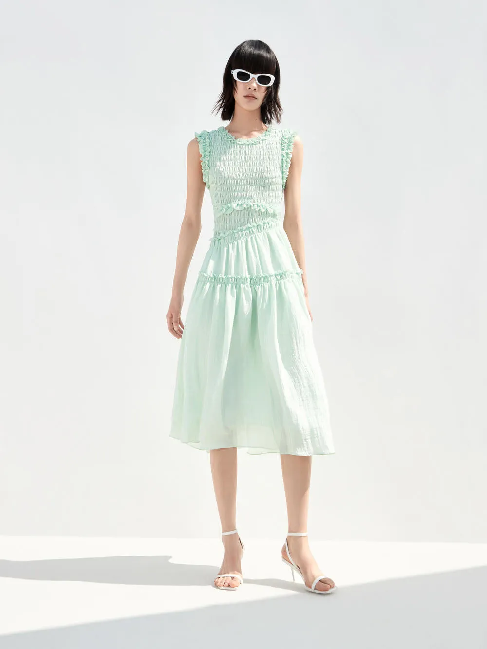 City Mood Ruched Sleeveless Midi Dress