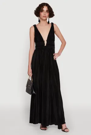 Denim Soft Elegant Sleeveless Plisse Empire Waist Dress