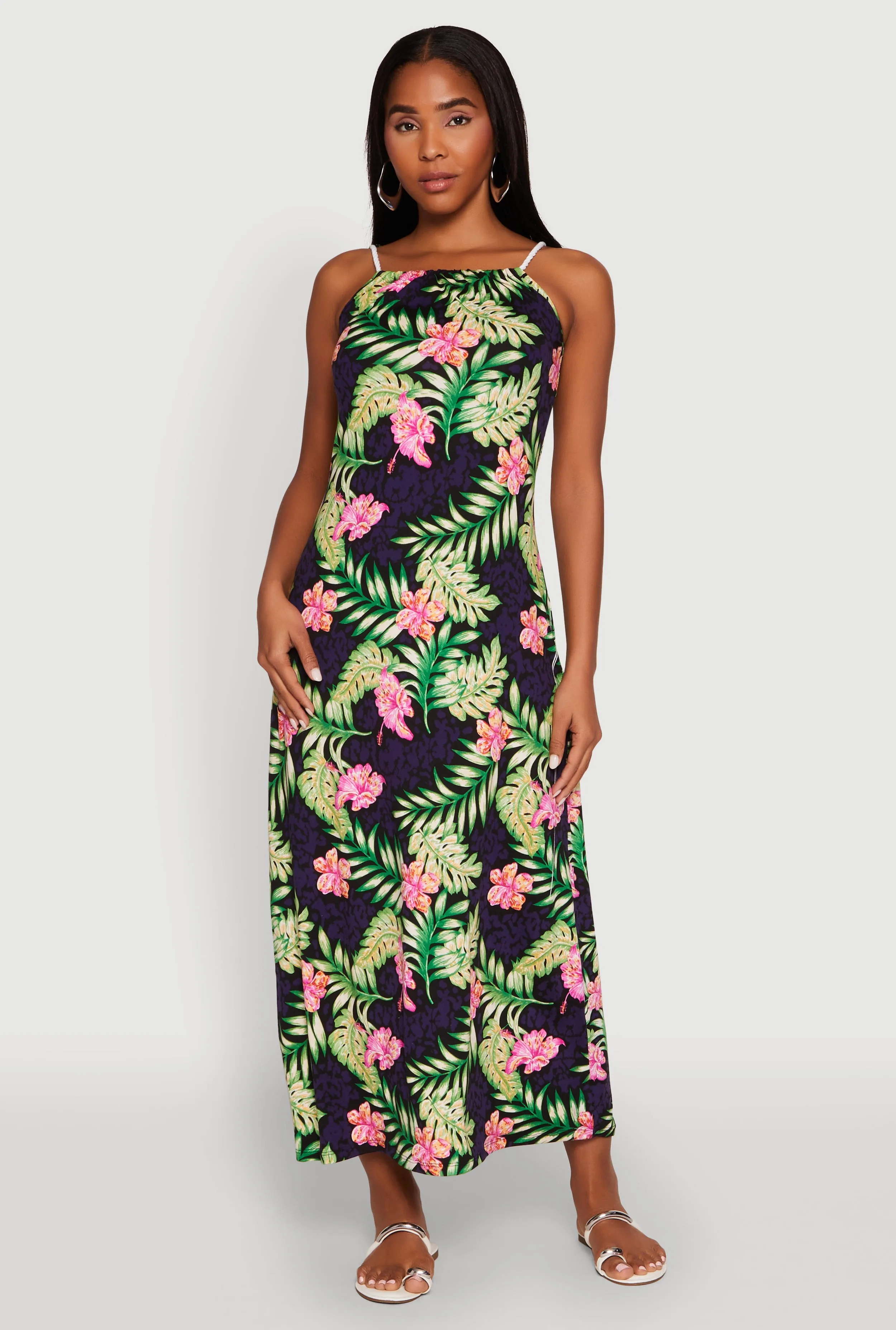 Tropical Floral Print Maxi Sundress Cotton Shade The long length of this dress creates a graceful appearance that is perfect for any occasion