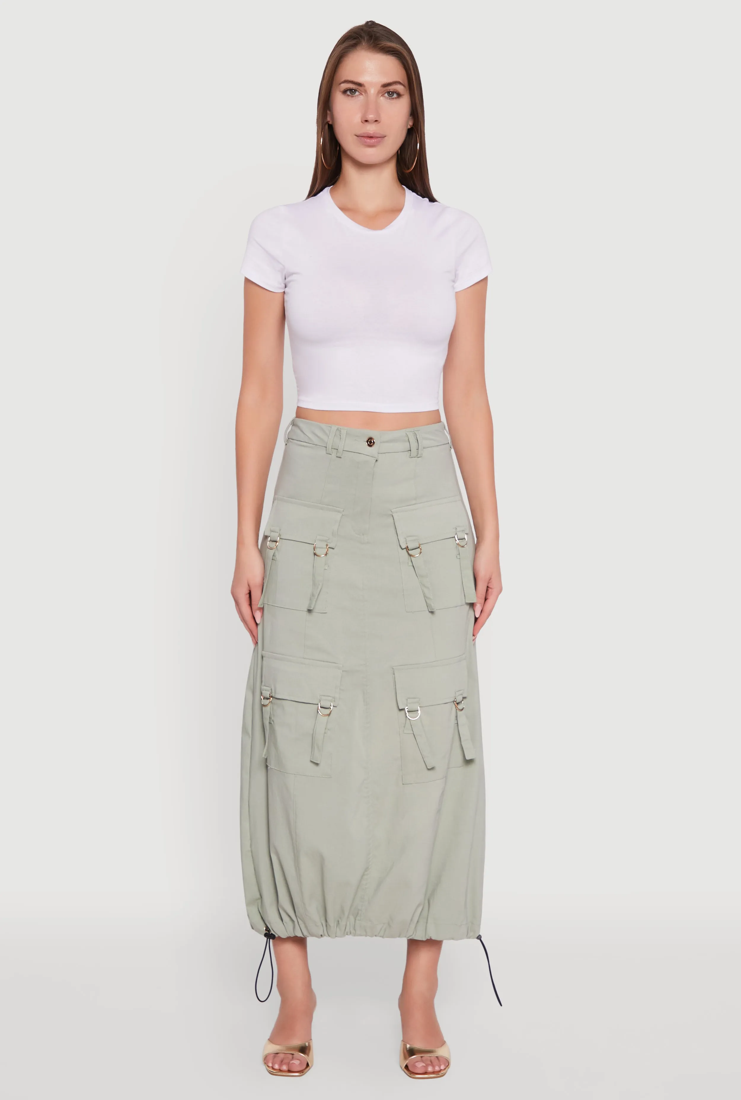 High Waisted Solid Maxi Skirt with Cargo Pockets Polished Style