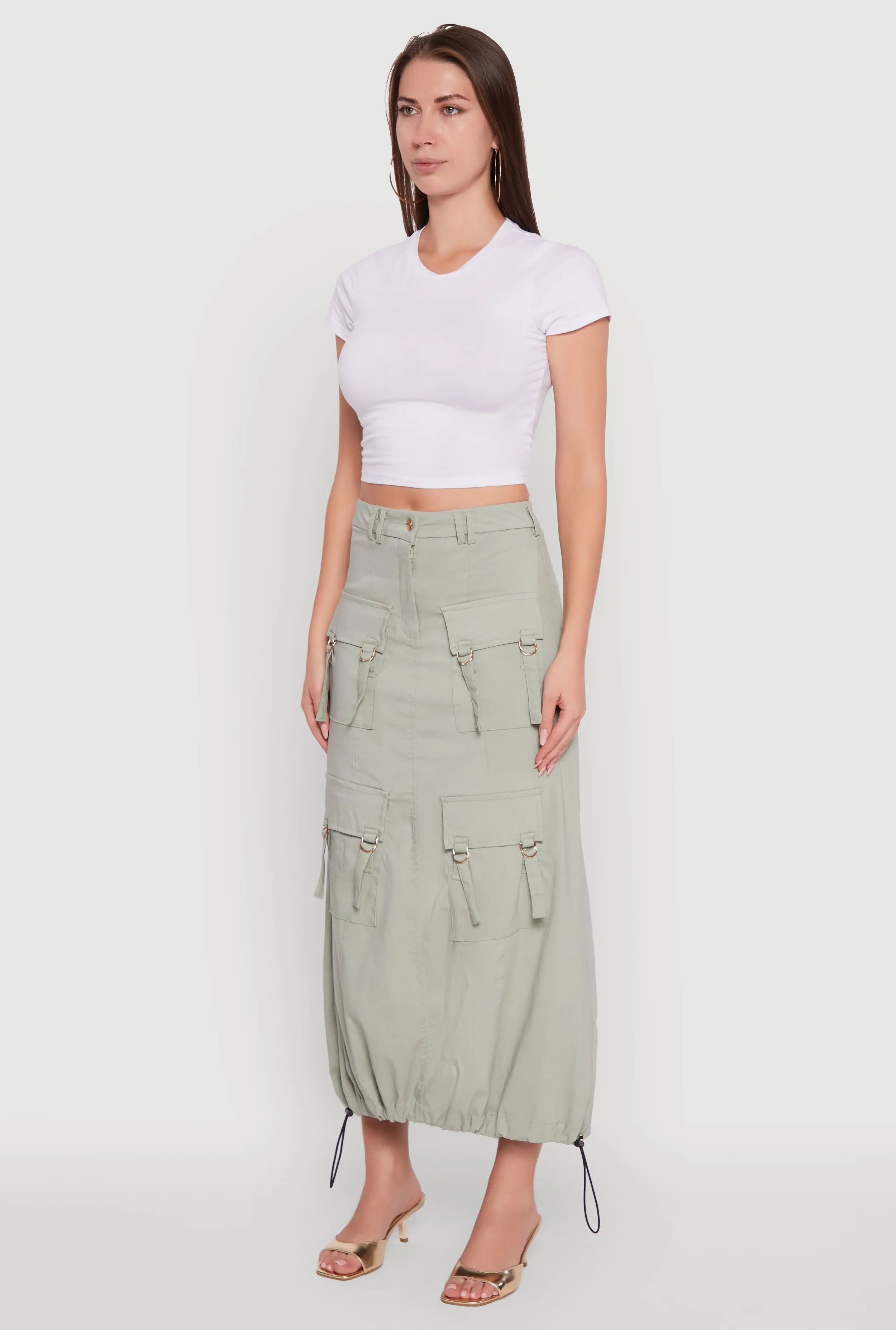 High Waisted Solid Maxi Skirt with Cargo Pockets Fashion Combo Daily Mood