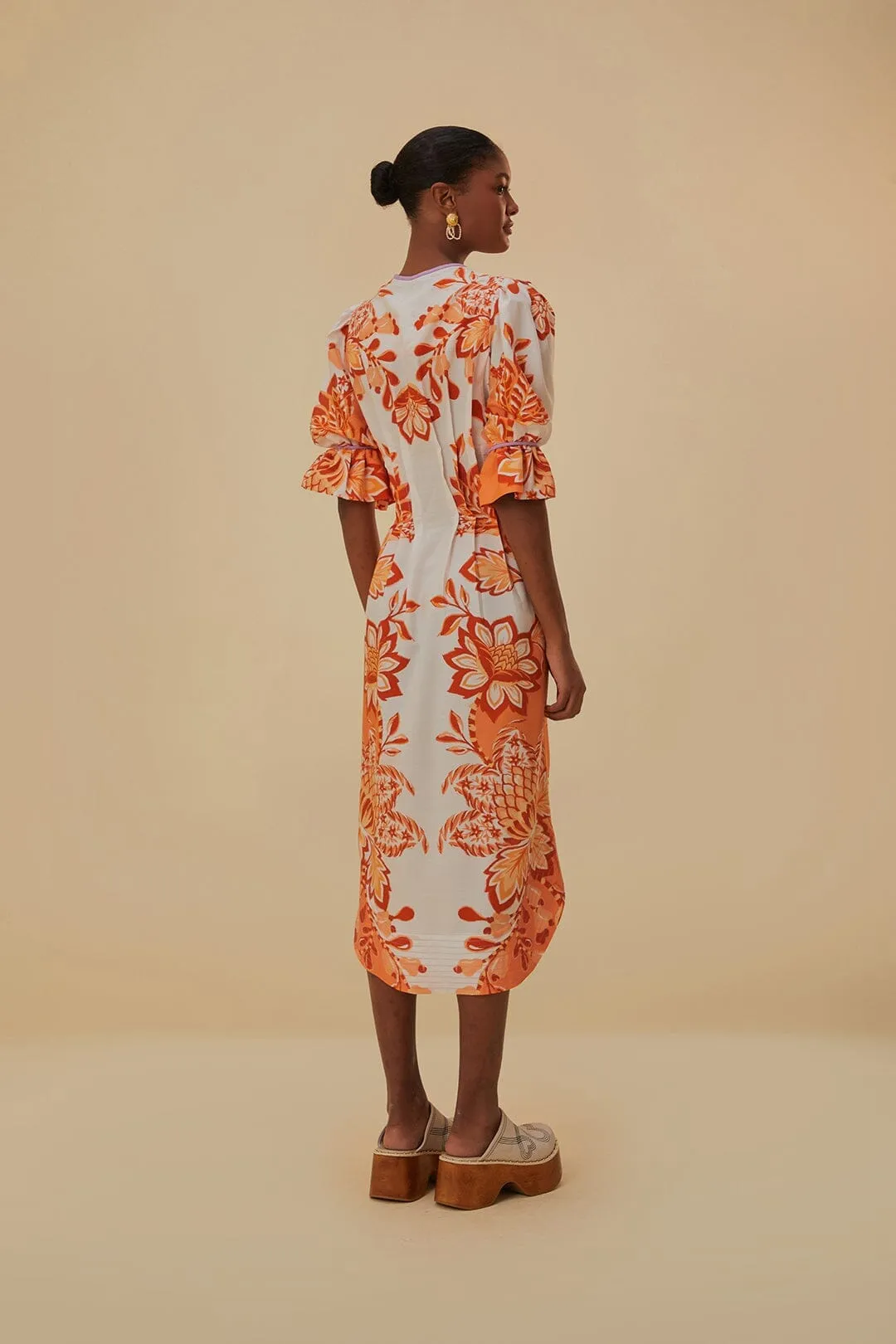 Boho Soul Orange Aura V Neck Midi Dress