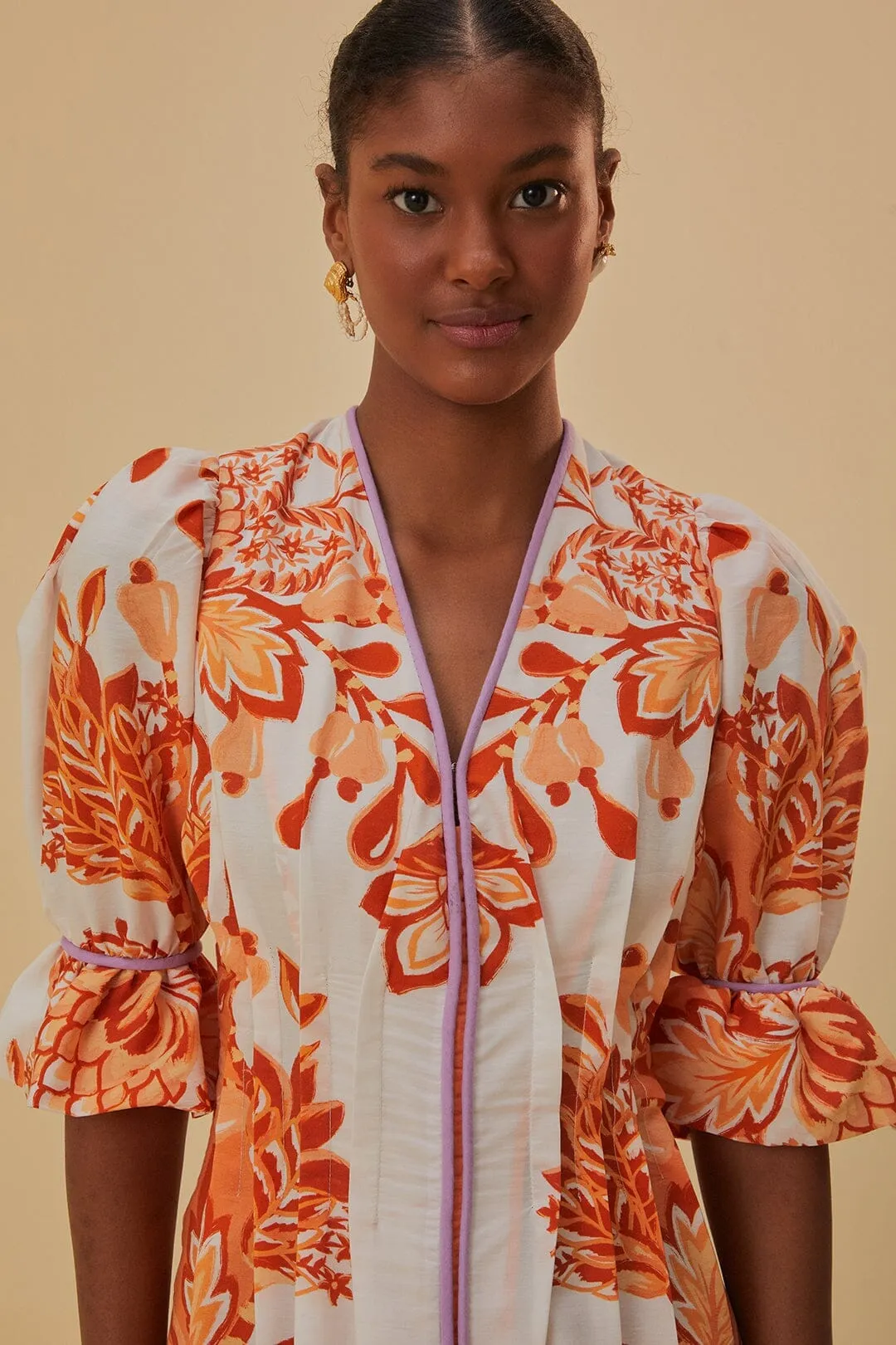 Orange Aura V Neck Midi Dress Soft Texture Inner Glow